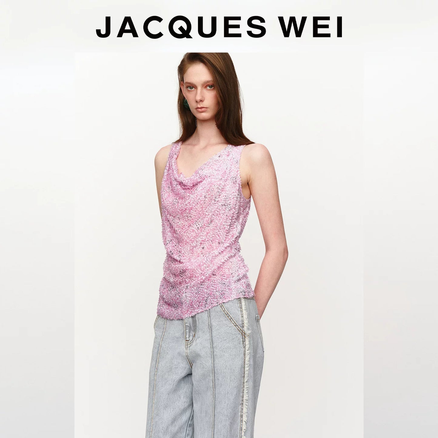 Pink Frayed Silk-Blend Scoop-Neck Tank Top