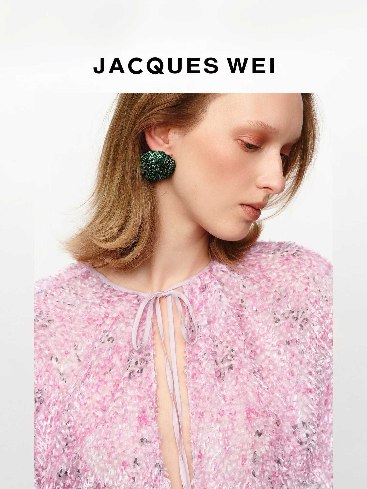 Pink Frayed Silk-Blend Irregular V-Neck Tie Blouse