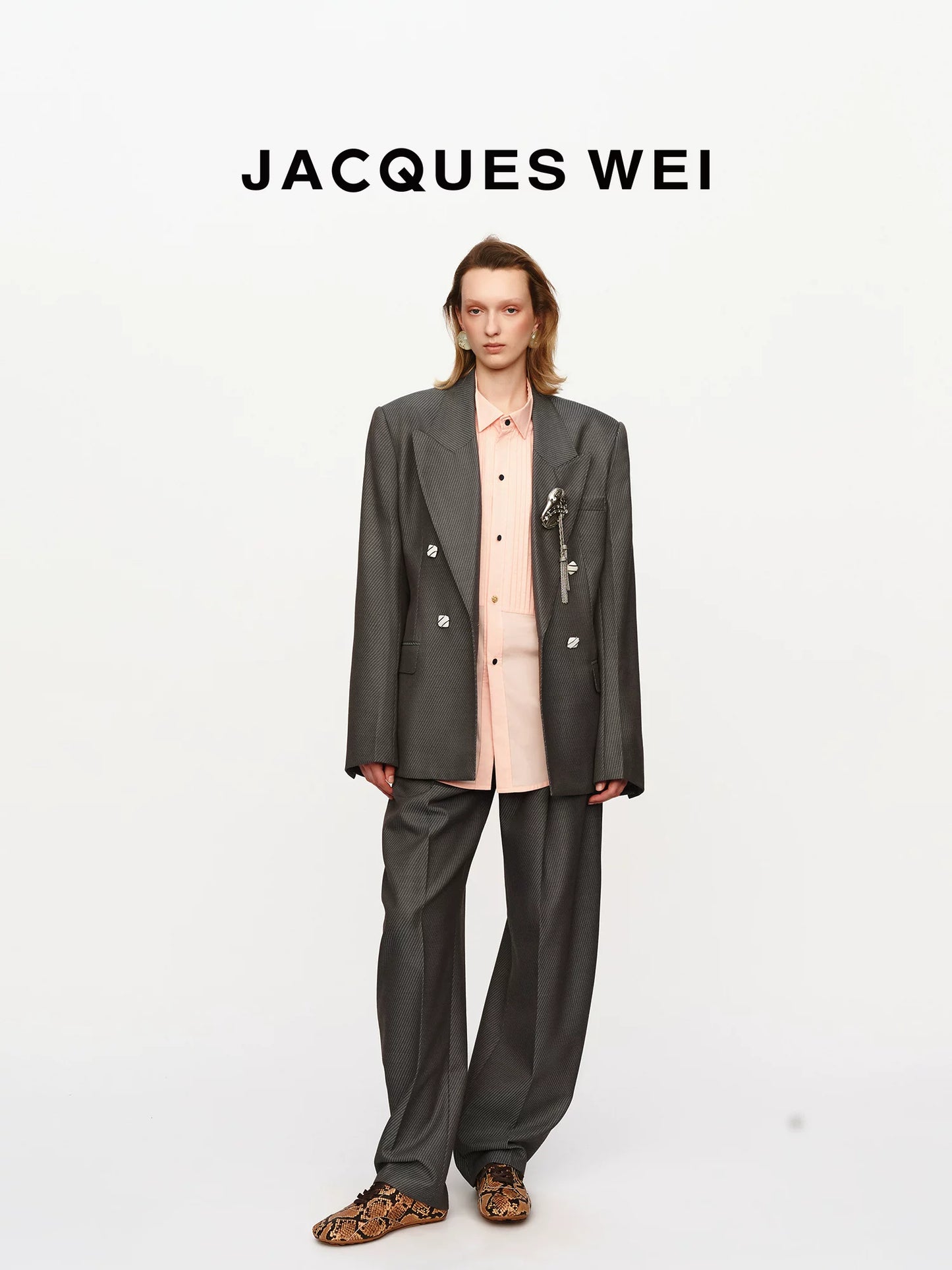 Pewter Grey Wool Blend Pinstripe Blazer