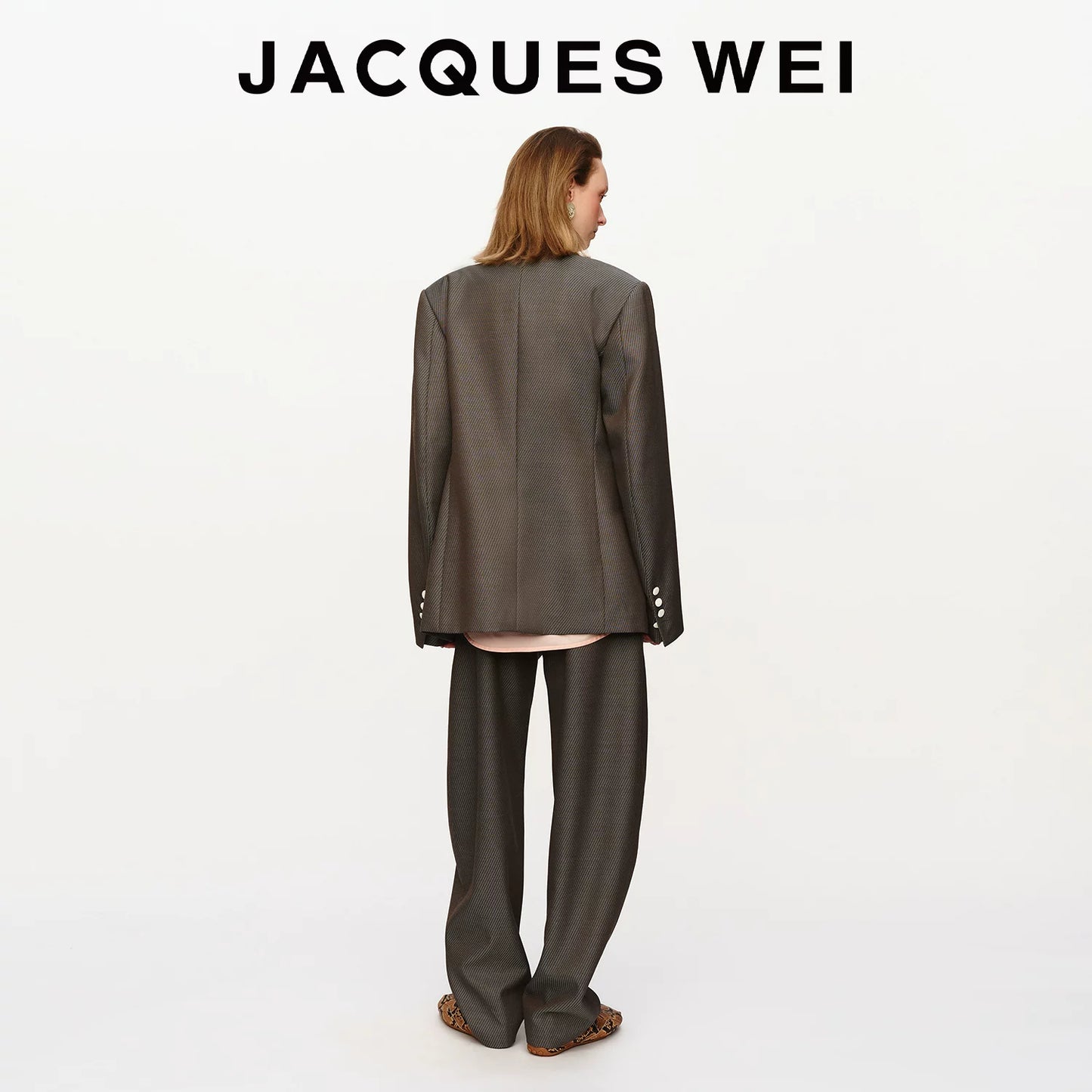 Pewter Grey Wool Blend Pinstripe Blazer