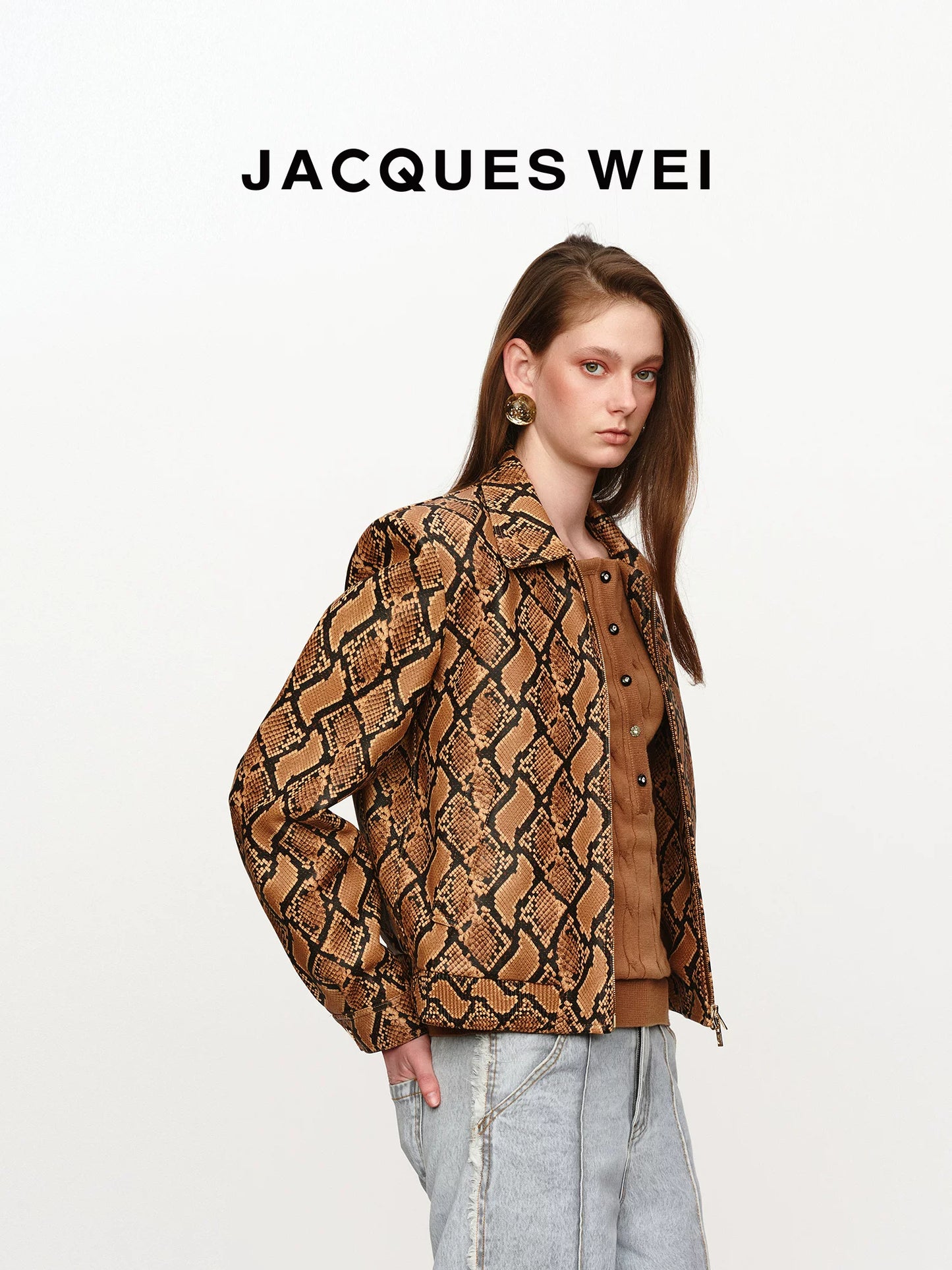 Snake Print Lambskin Cropped Jacket