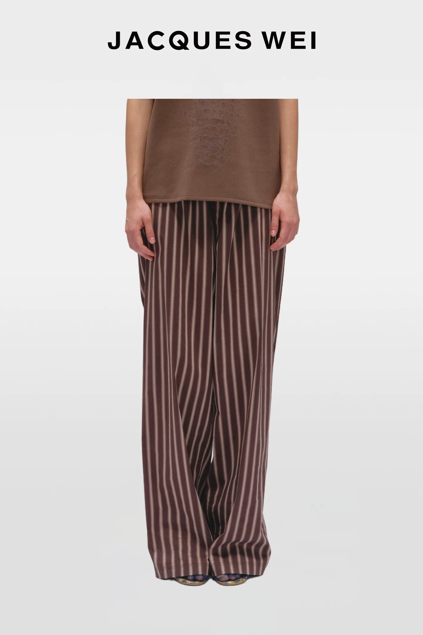 Brown Striped Belted Wide-Leg Trousers