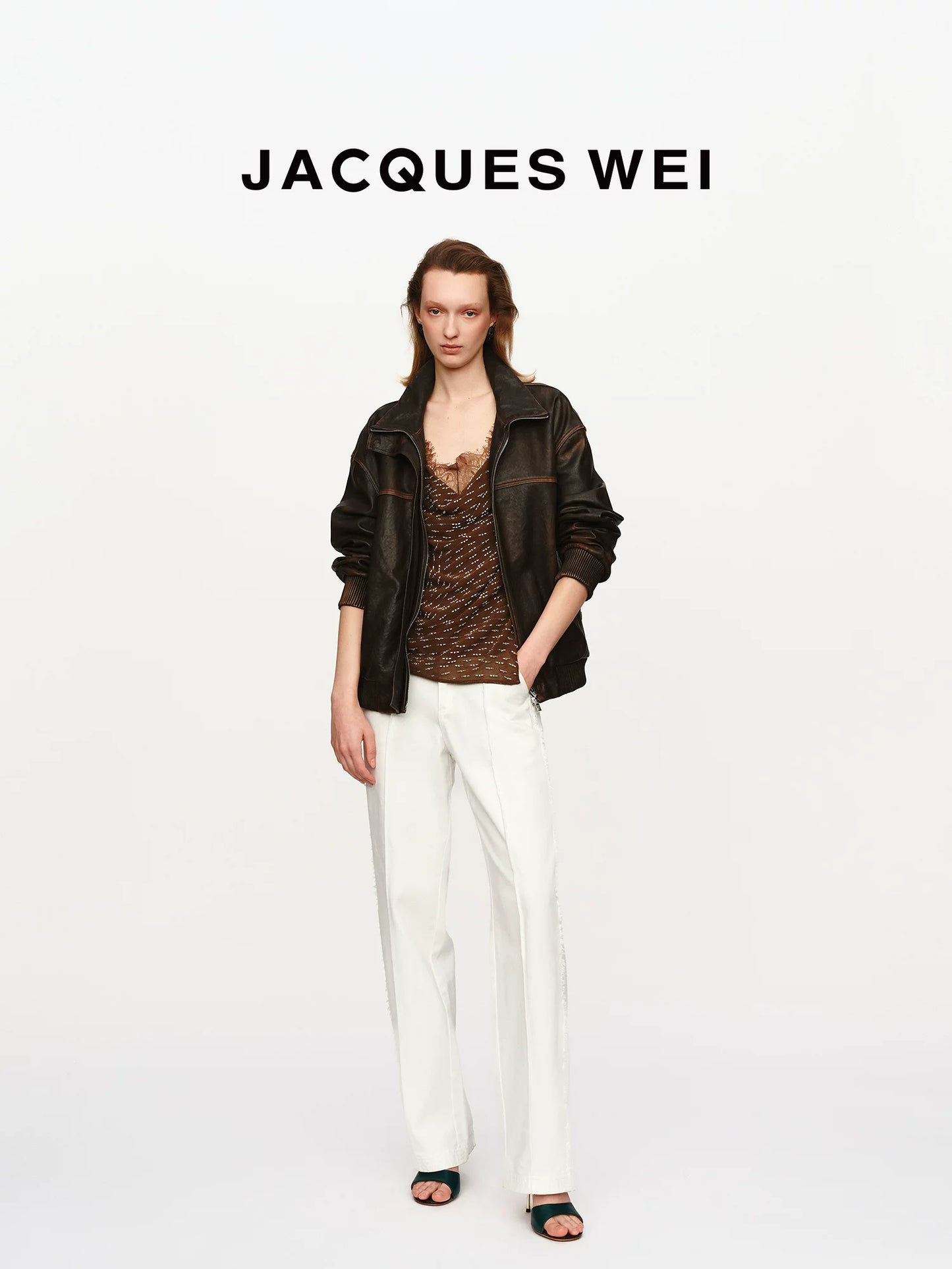 White Frayed-Hem Straight-Leg Trousers