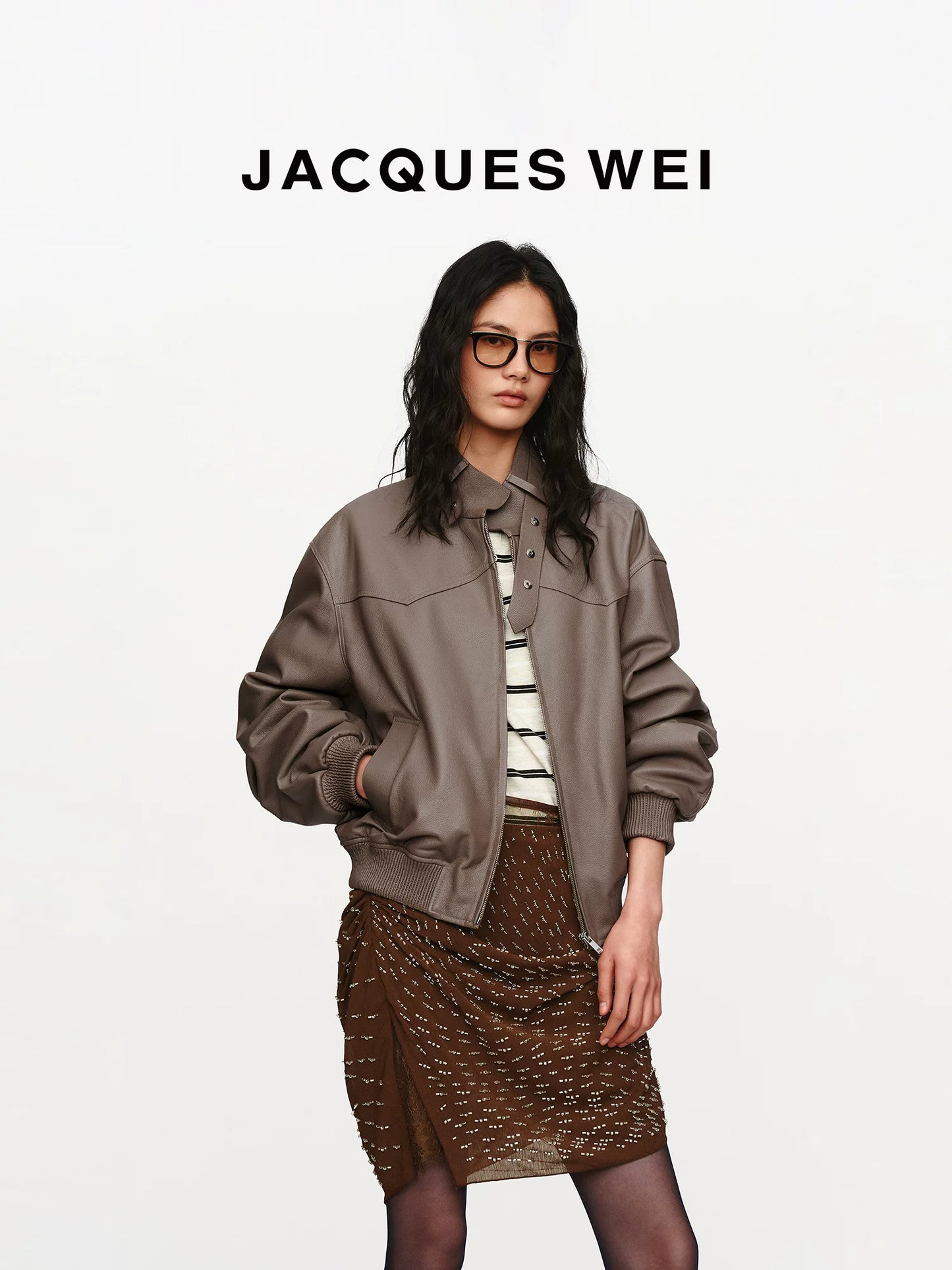 Pearl Gray Lambskin Leather Blazer Jacket