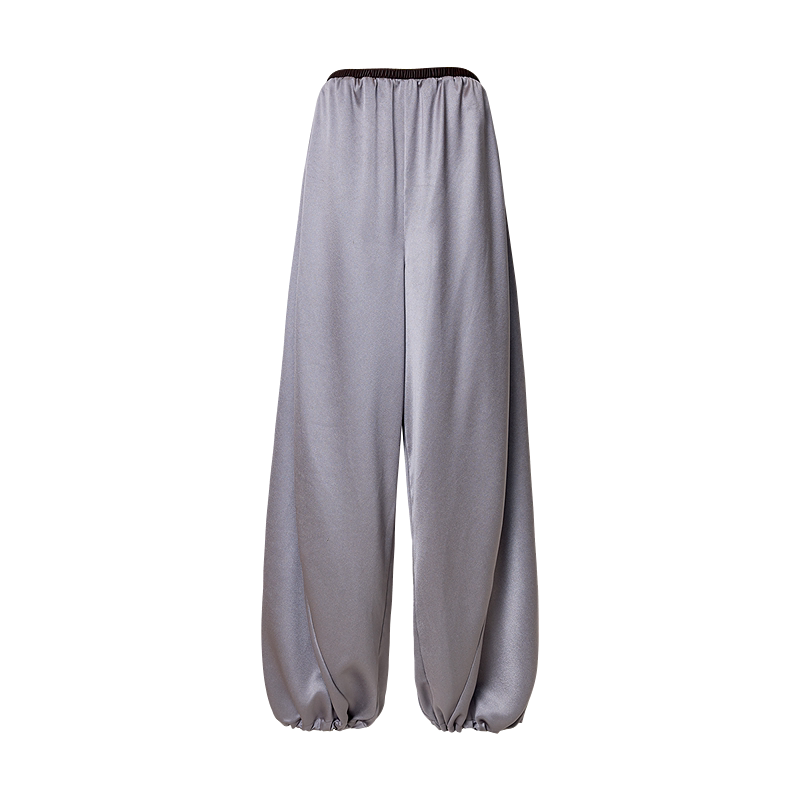 Leather Panel Drawstring Silk Trousers