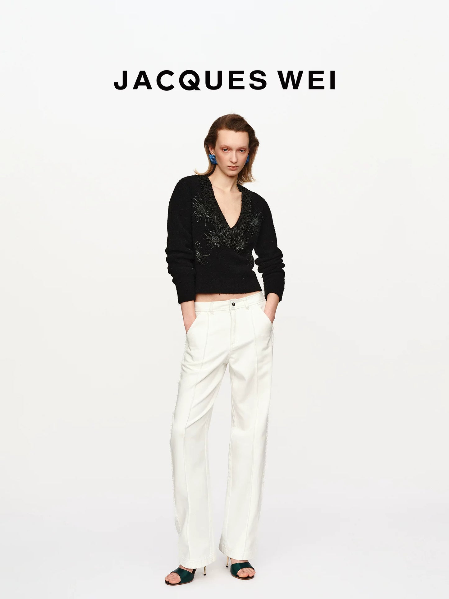 White Frayed-Hem Straight-Leg Trousers