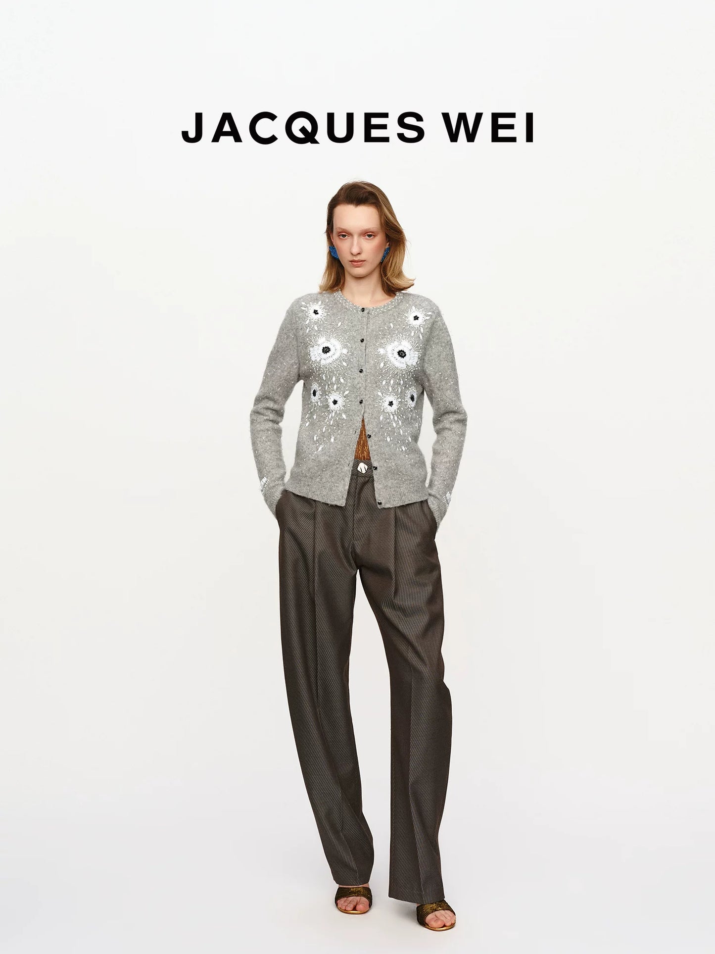 Pewter Grey Wool Blend Pinstripe Trousers