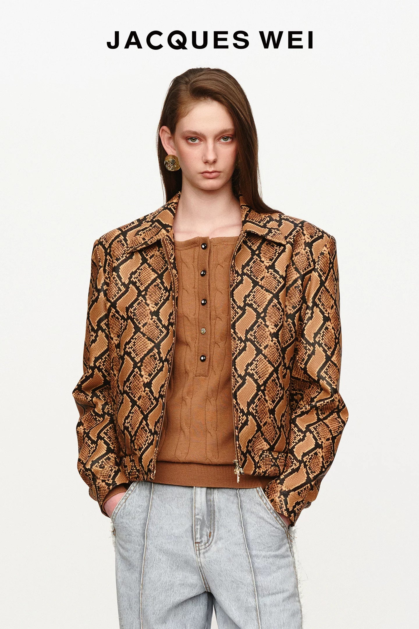 Snake Print Lambskin Cropped Jacket