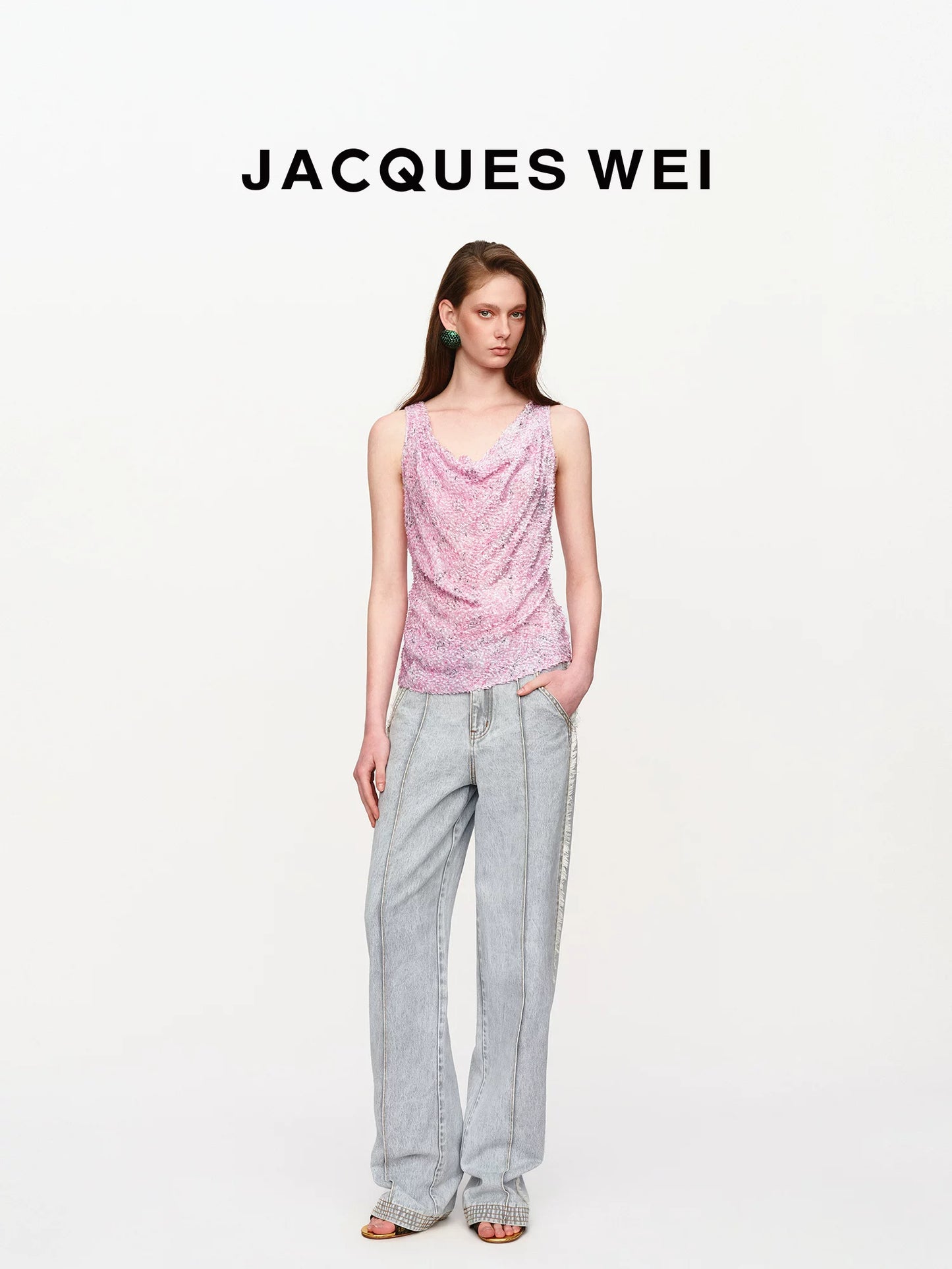 Light Gray Frayed Straight-Leg Jeans