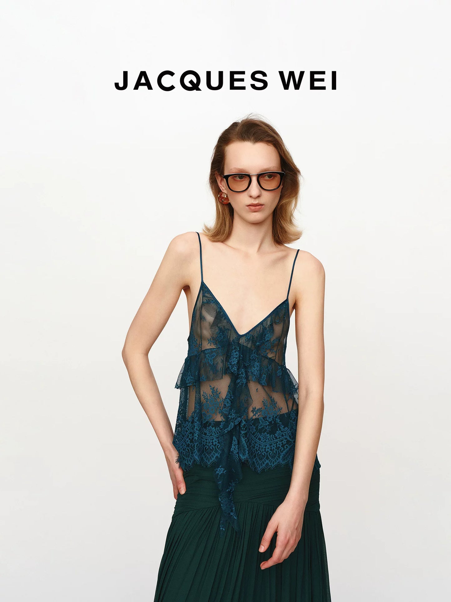 V-Neck Lace Trim Silk Camisole