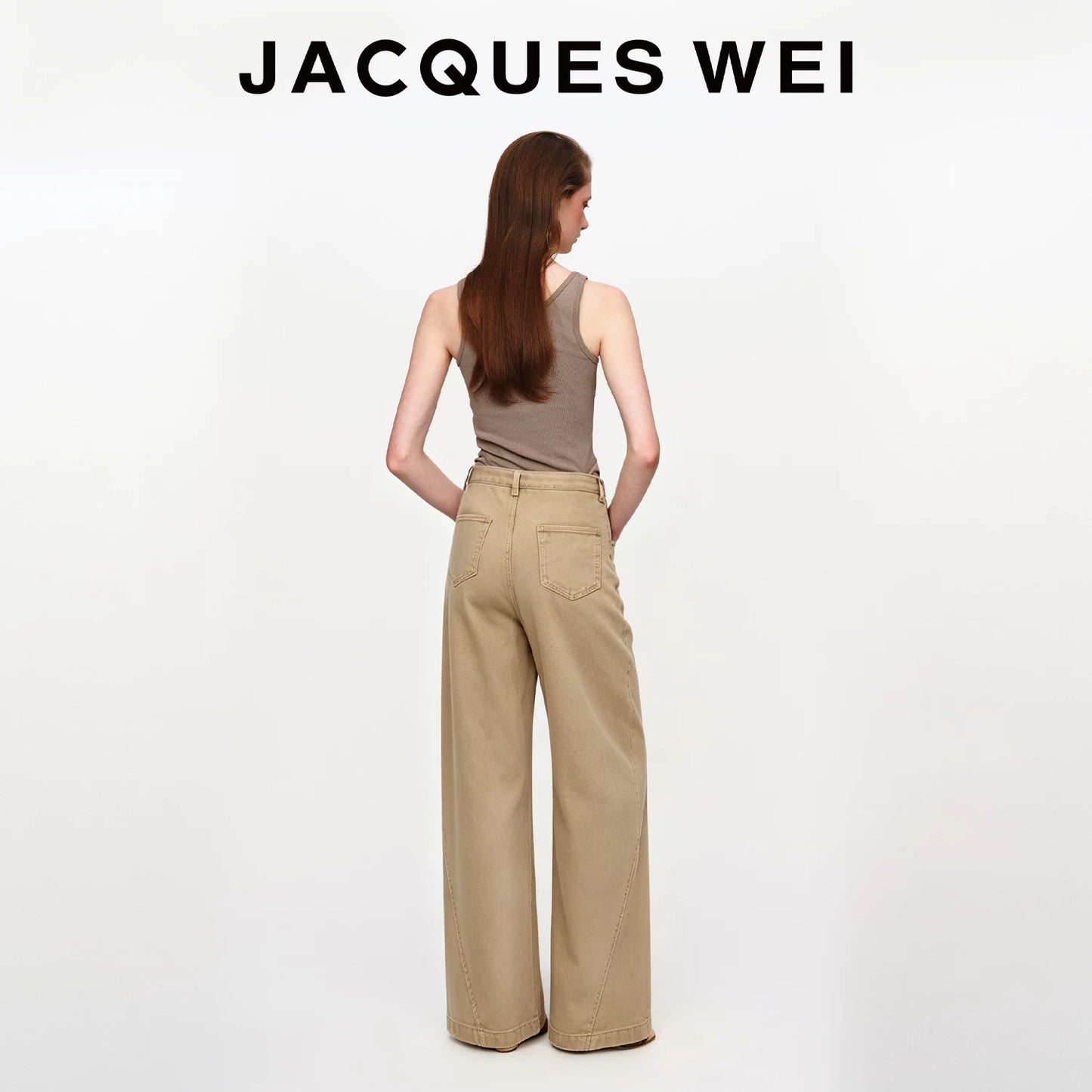 Khaki Casual Wide-Leg Trousers
