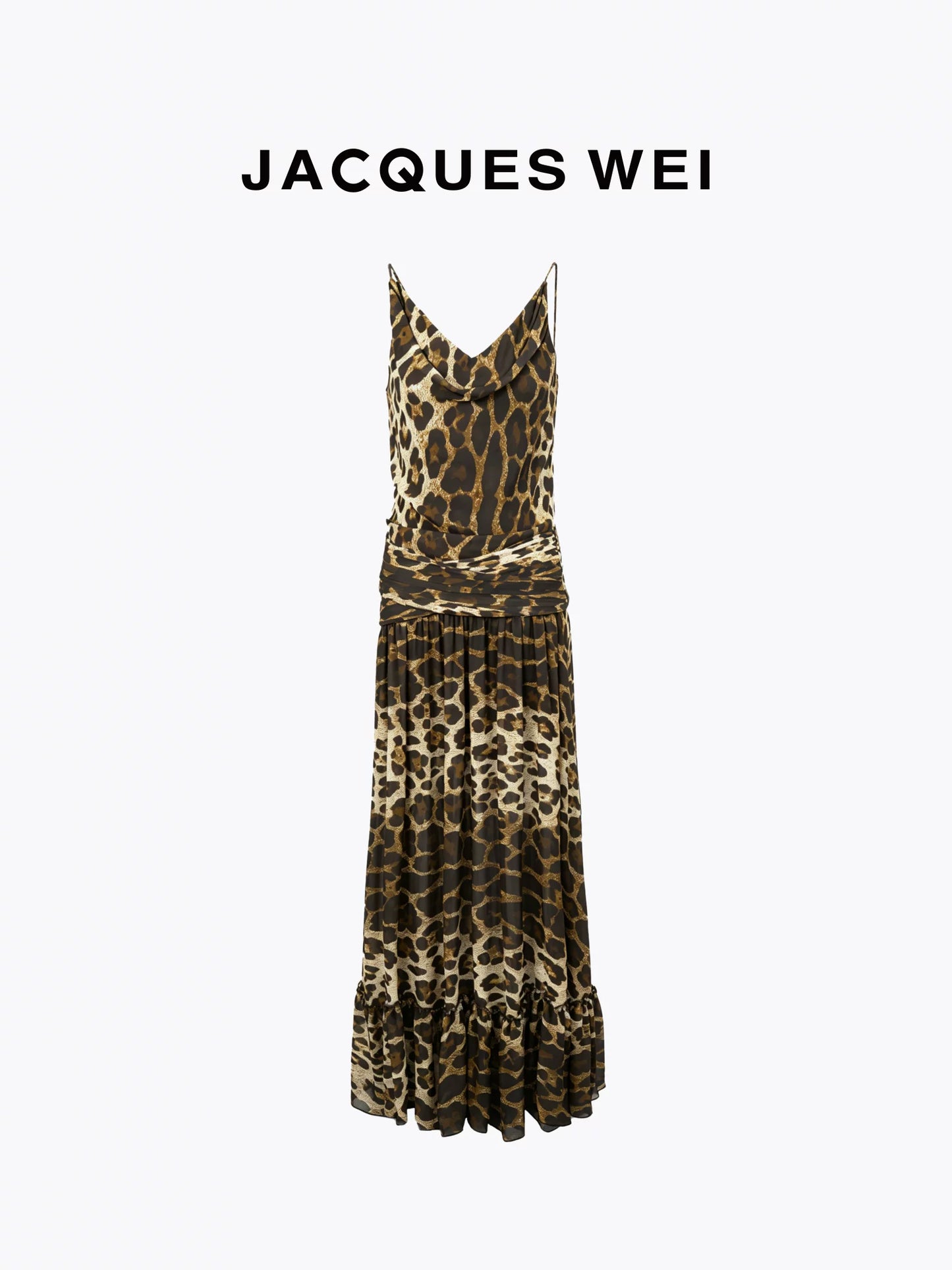 Leopard Print Ruched-Waist Sheer Suspender Dress