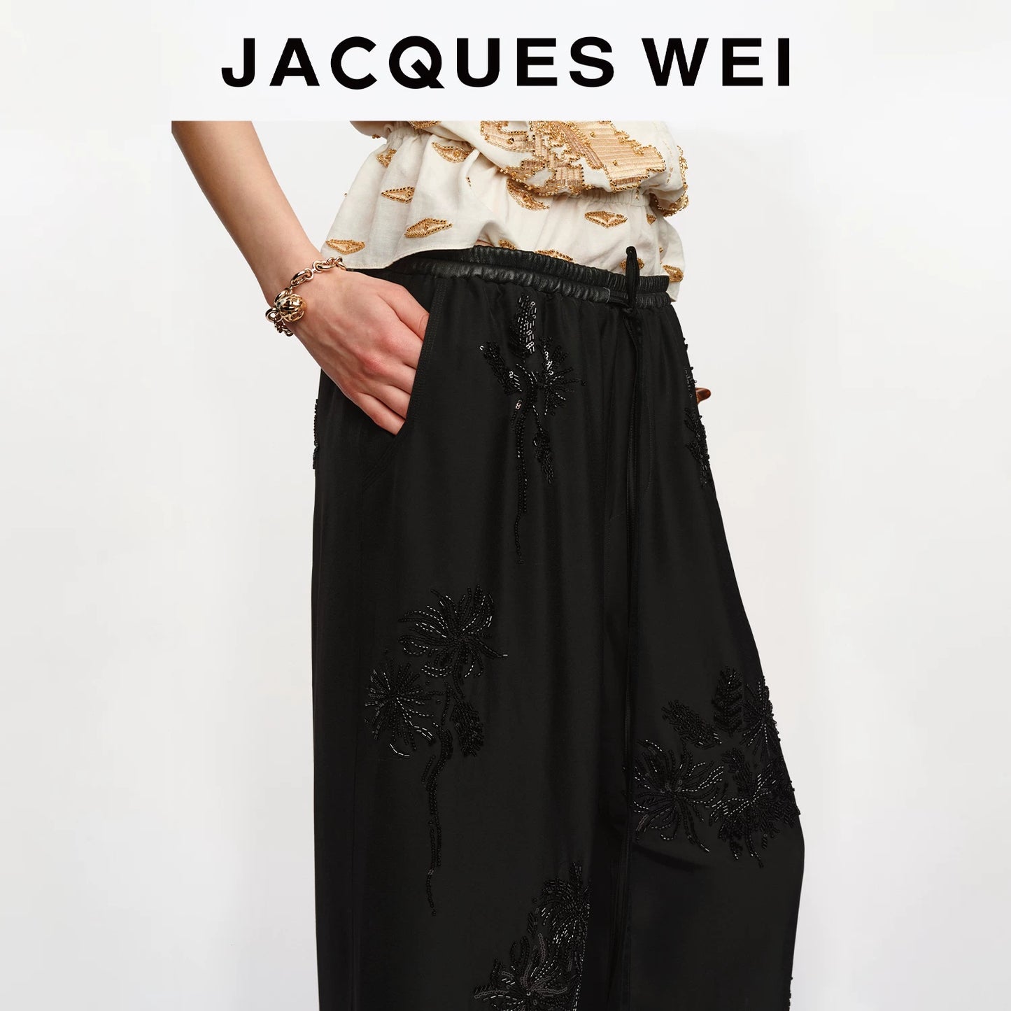Black Floral Embroidered Tailored Trousers