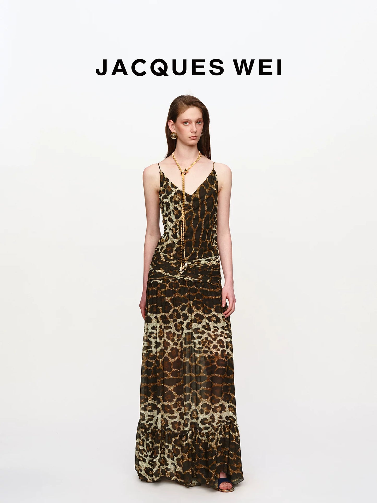 Leopard Print Ruched-Waist Sheer Suspender Dress