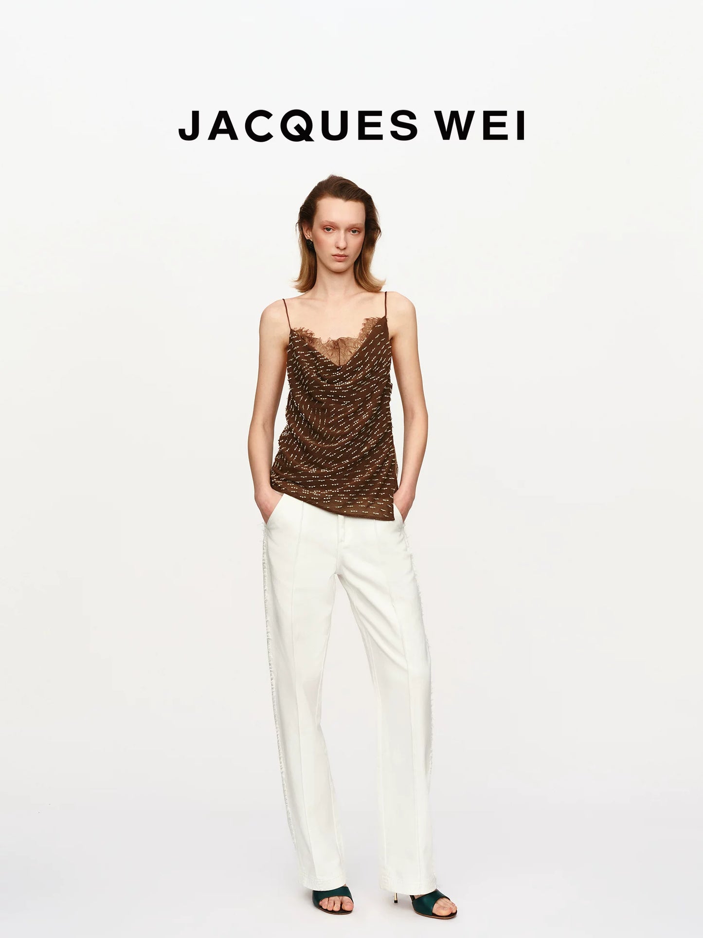 White Frayed-Hem Straight-Leg Trousers