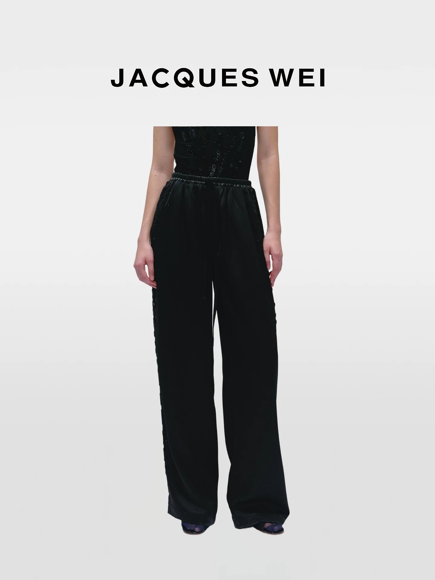 Black Snake Print Satin Wide-Leg Pants