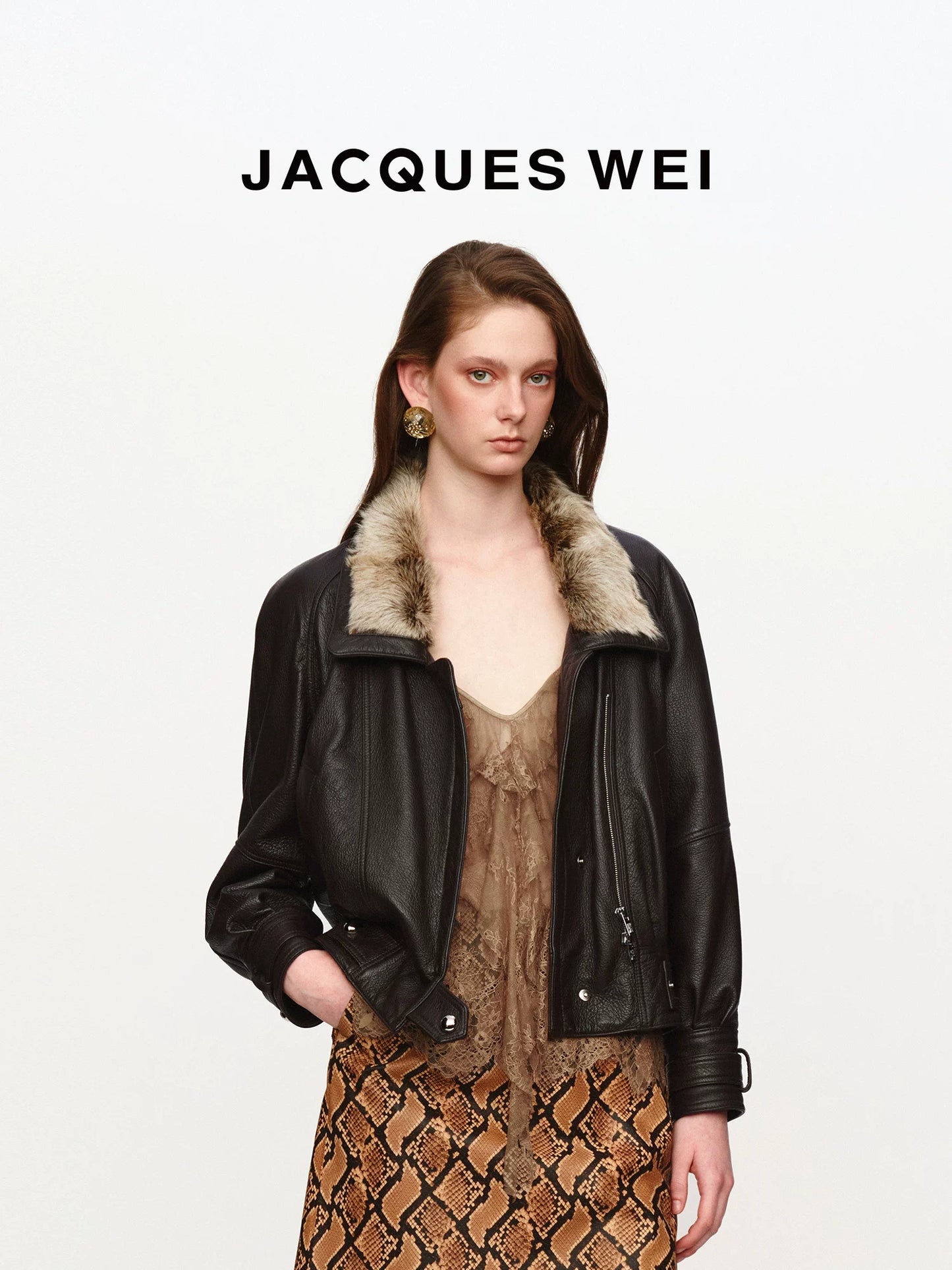 Dark Brown Crinkled Leather Collar Jacket