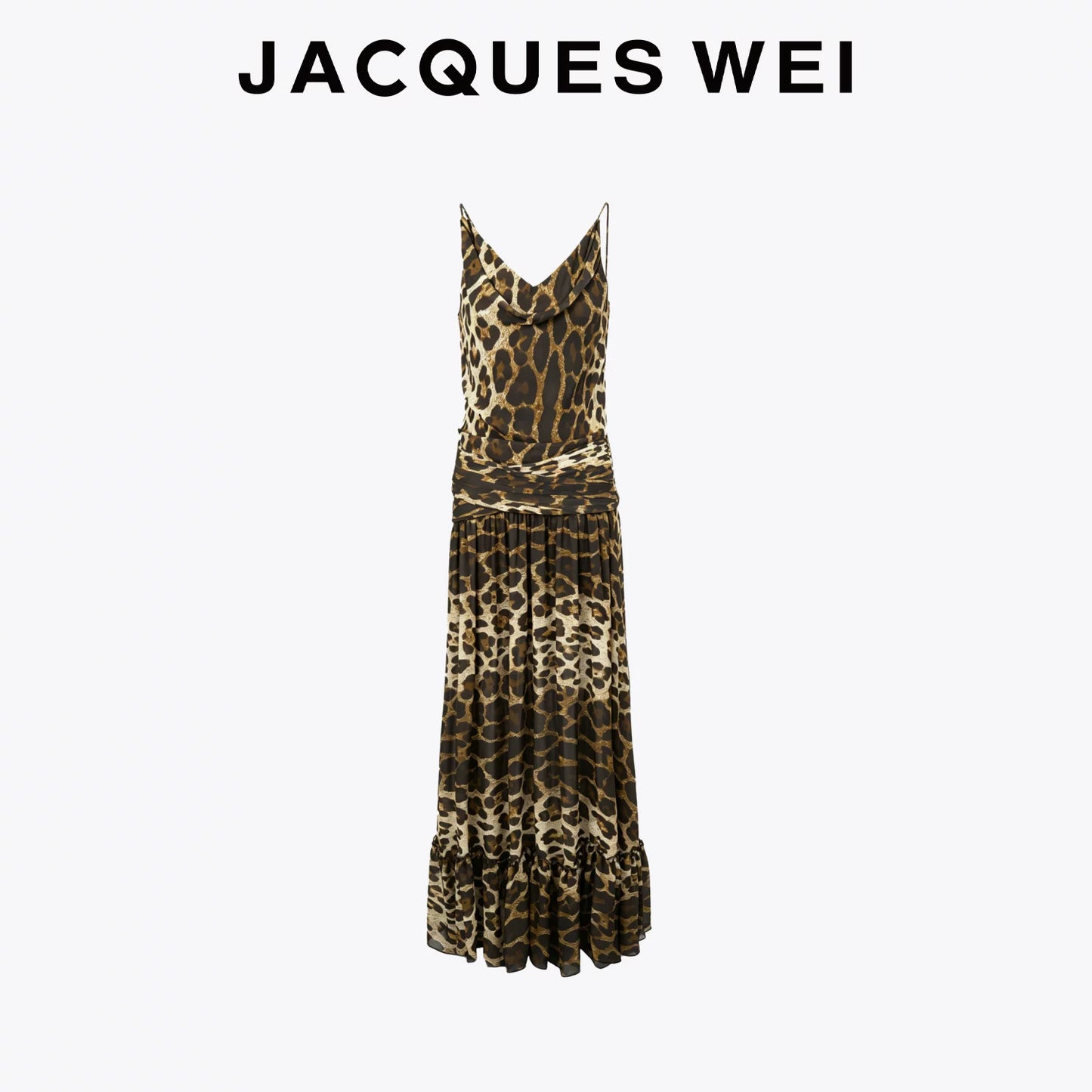 Leopard Print Ruched-Waist Sheer Suspender Dress