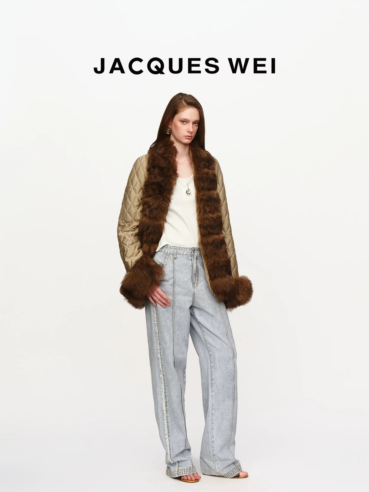 Light Gray Frayed Straight-Leg Jeans