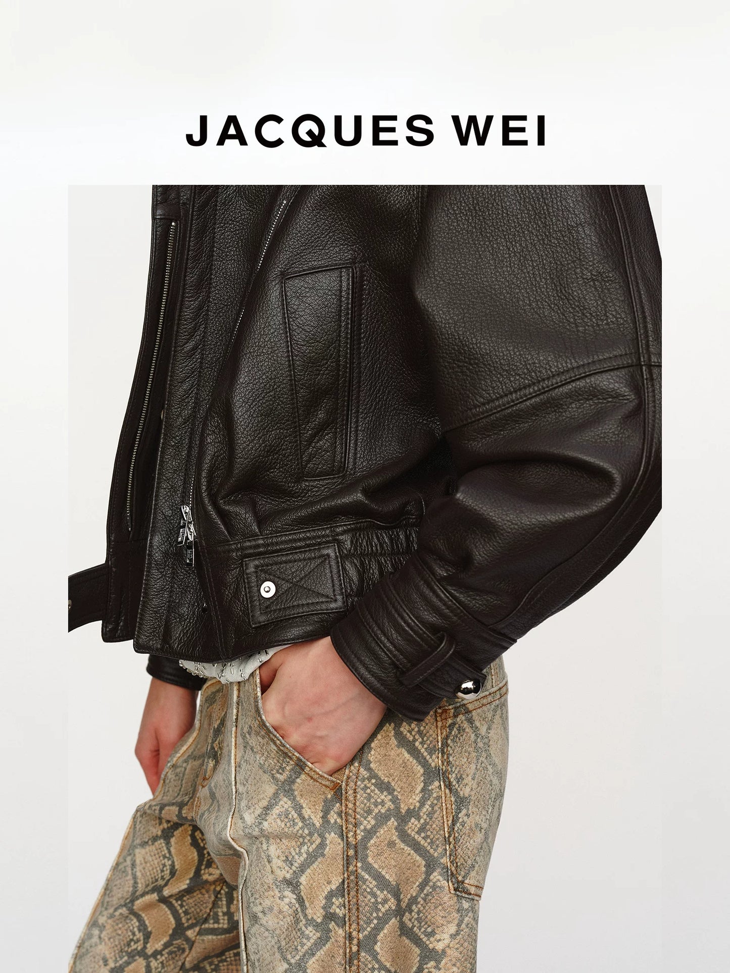 Dark Brown Crinkled Leather Collar Jacket