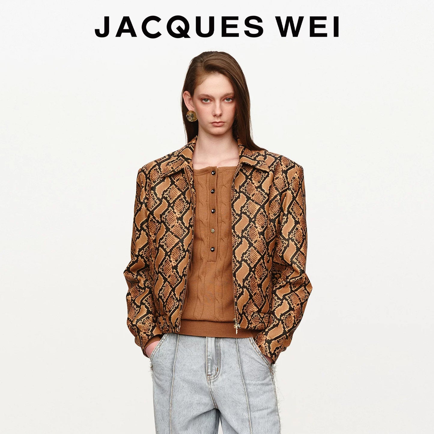 Snake Print Lambskin Cropped Jacket