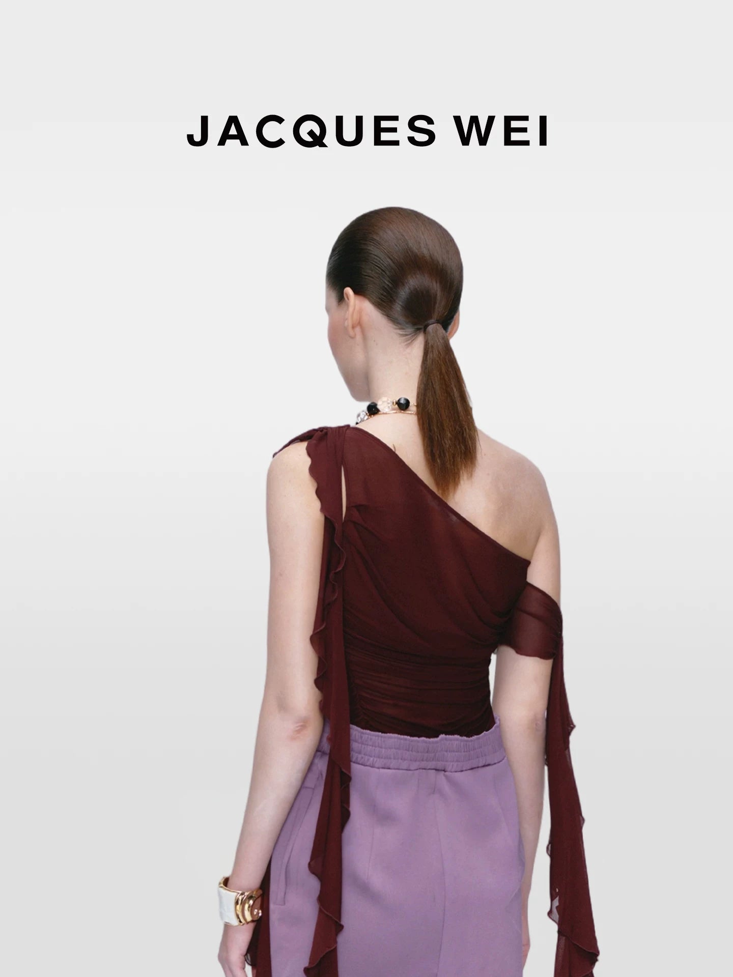 Dark Brown Draped Mesh Top