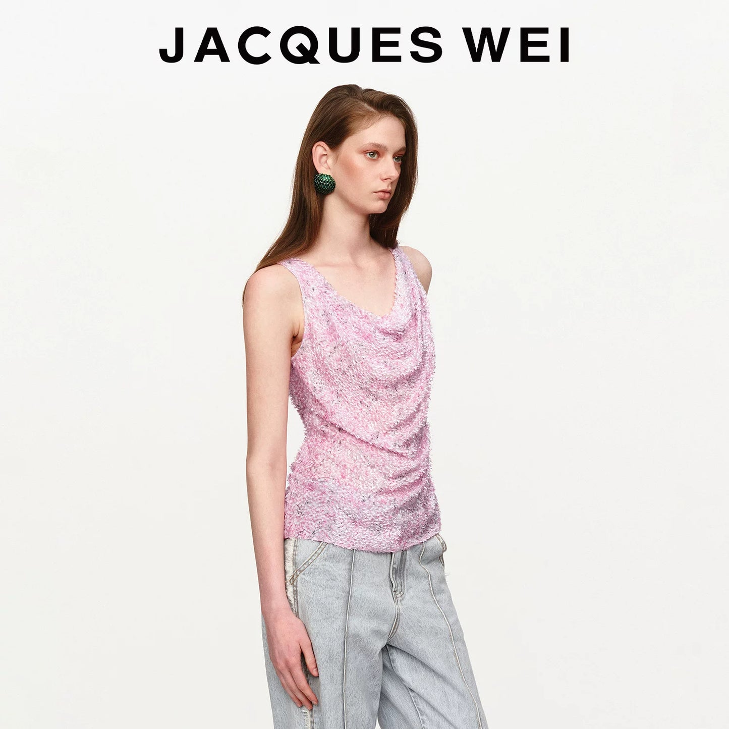Pink Frayed Silk-Blend Scoop-Neck Tank Top