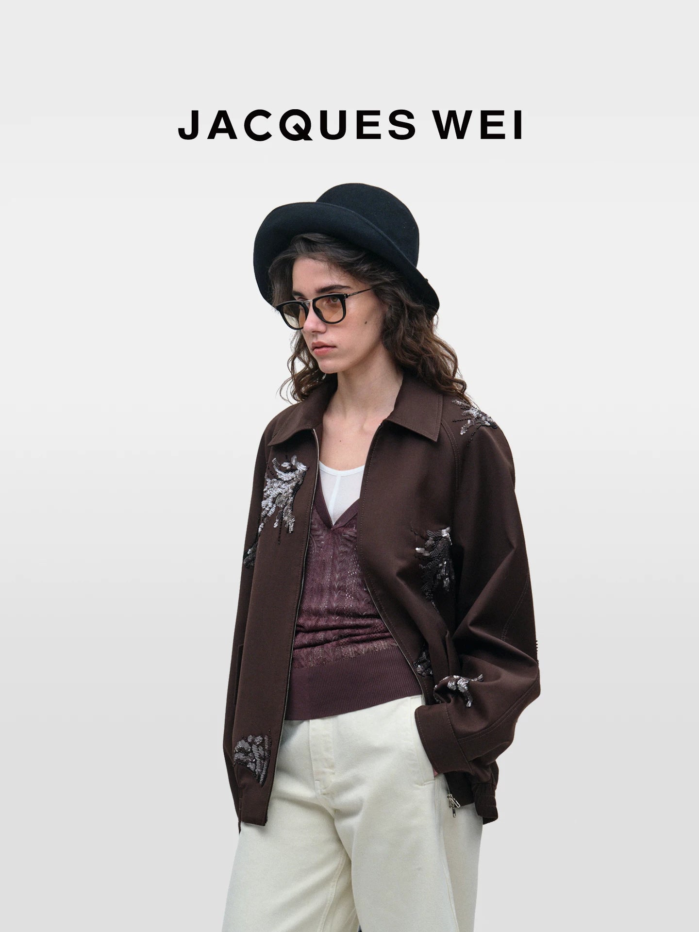 Dark Brown Floral-Embroidered Jacket