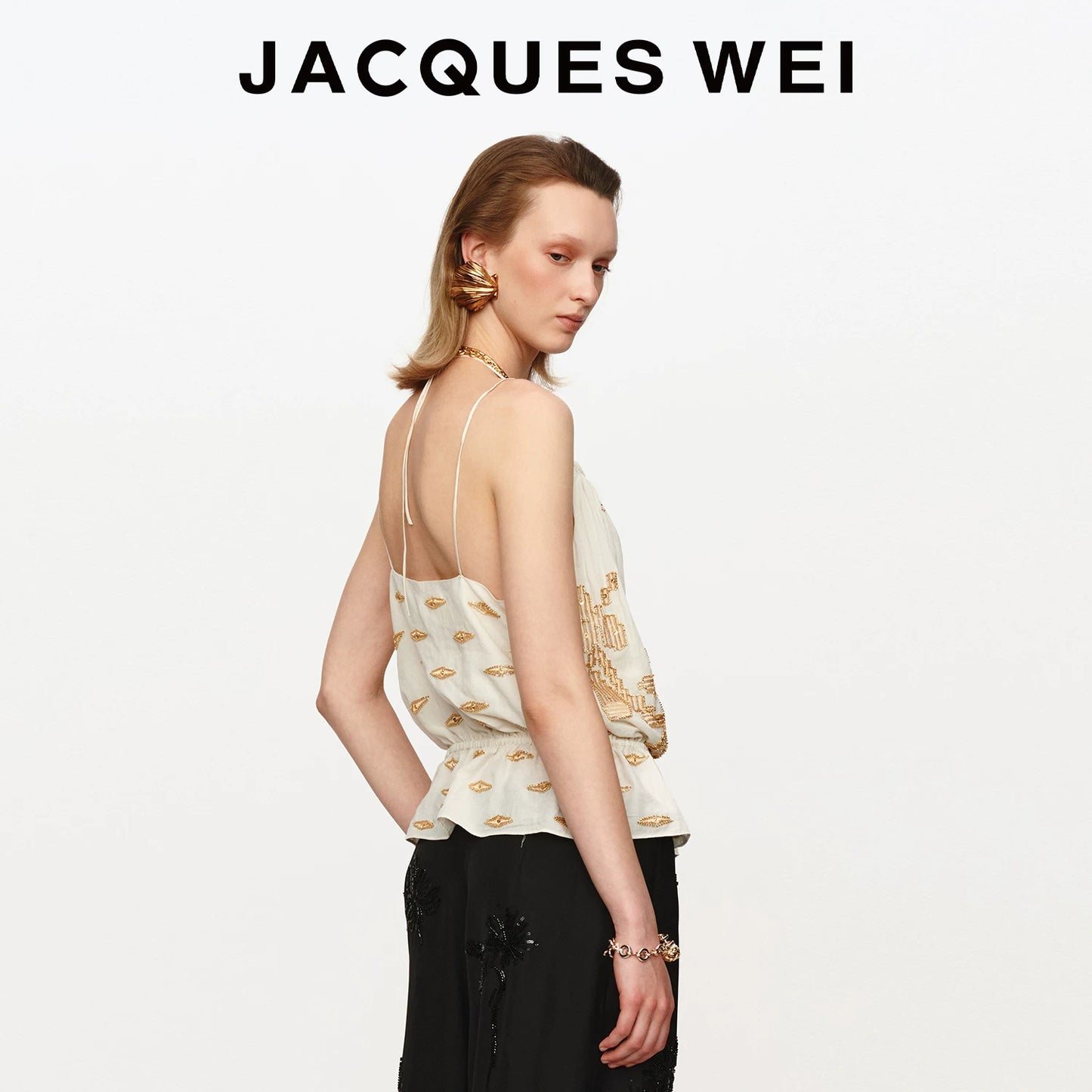 White Embroidered Silk Cami