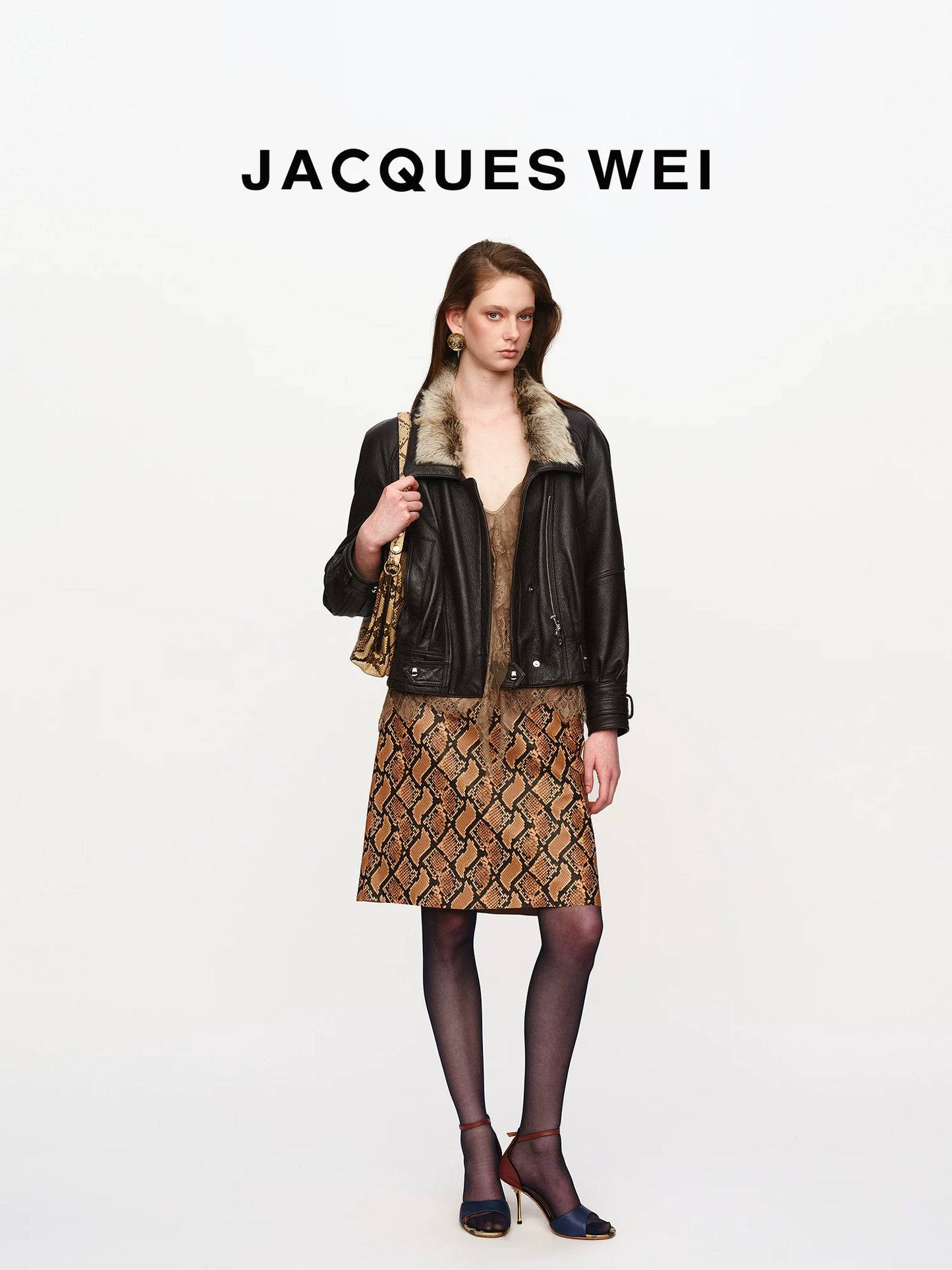 Dark Brown Crinkled Leather Collar Jacket