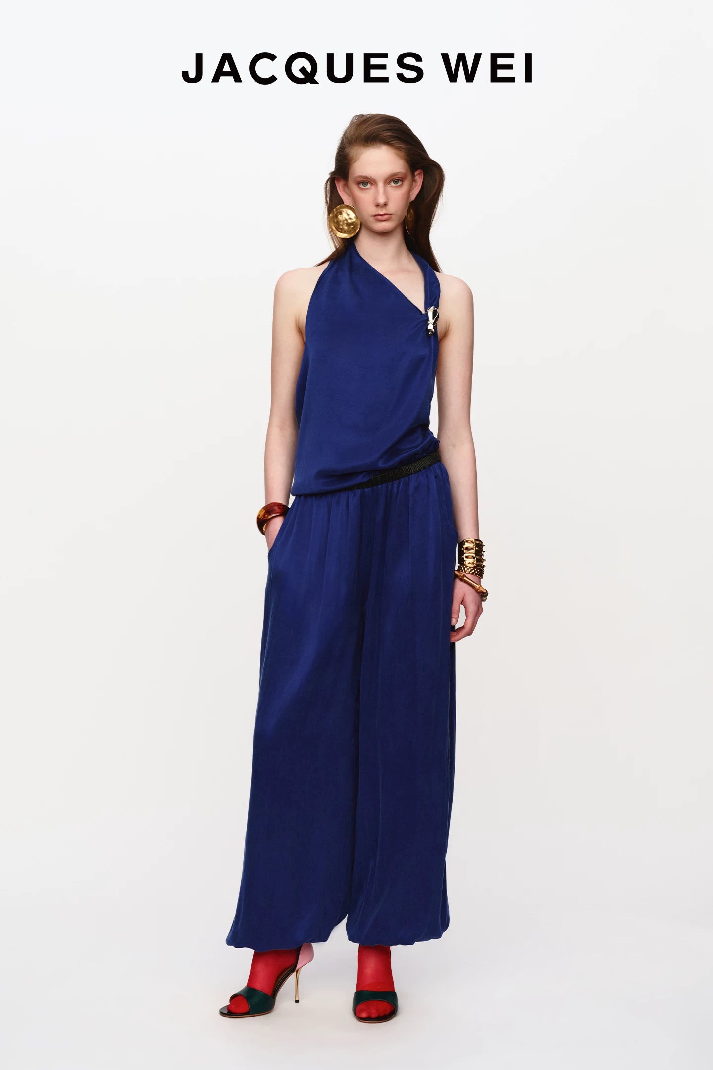 Sapphire Blue Pleated Lantern Pants