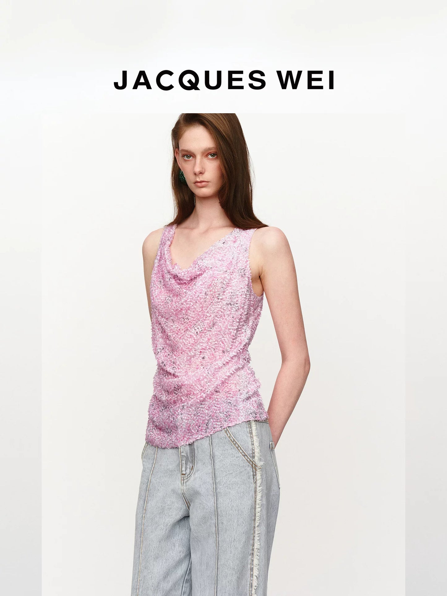 Pink Frayed Silk-Blend Scoop-Neck Tank Top
