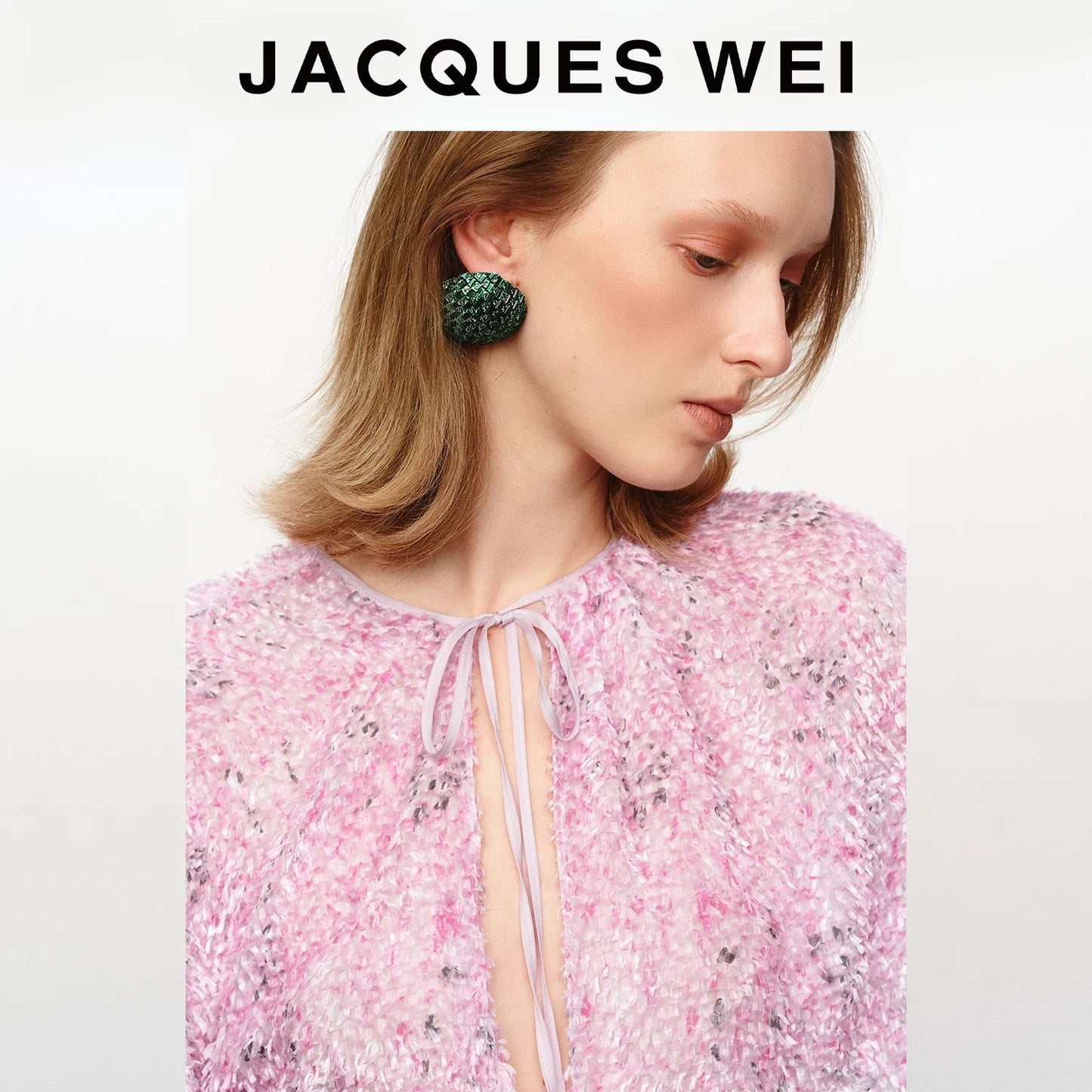 Pink Frayed Silk-Blend Irregular V-Neck Tie Blouse