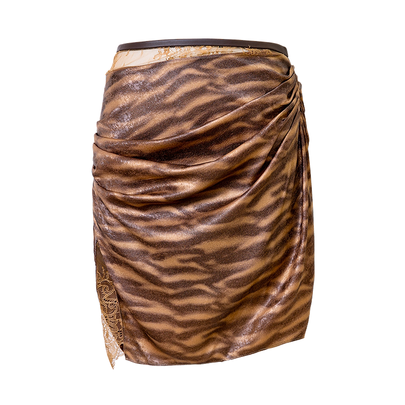 Coffee Floral Jacquard Silk-Panel Pleated Midi Skirt
