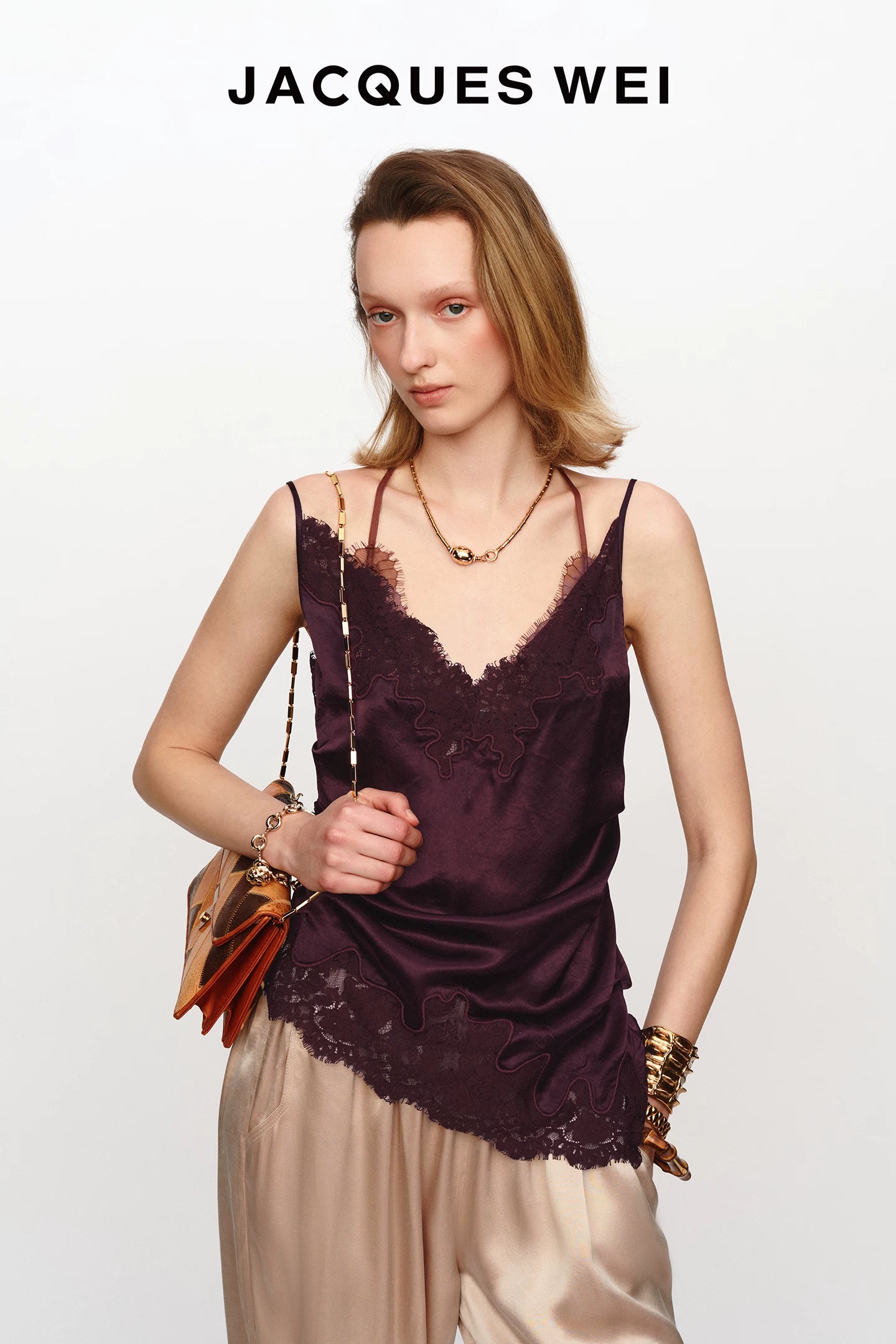 Purple Satin Lace-Up Cami