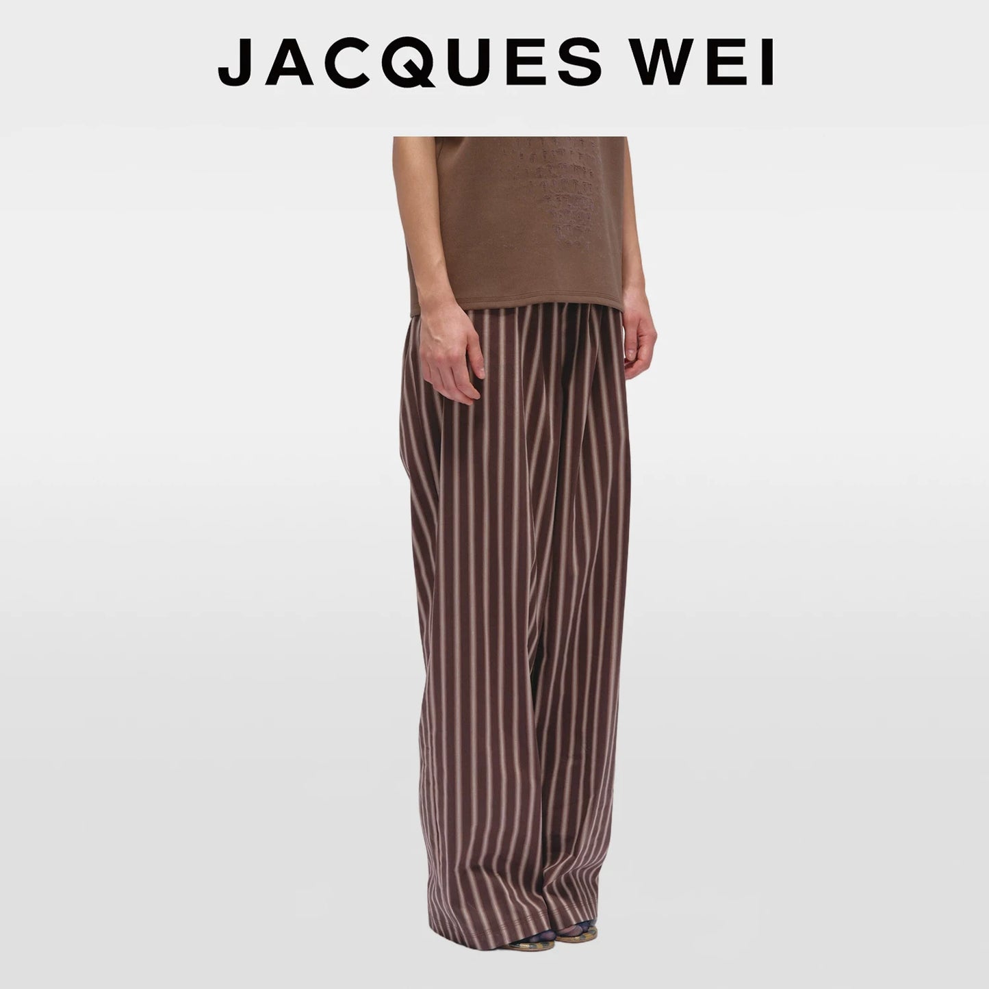 Brown Striped Belted Wide-Leg Trousers