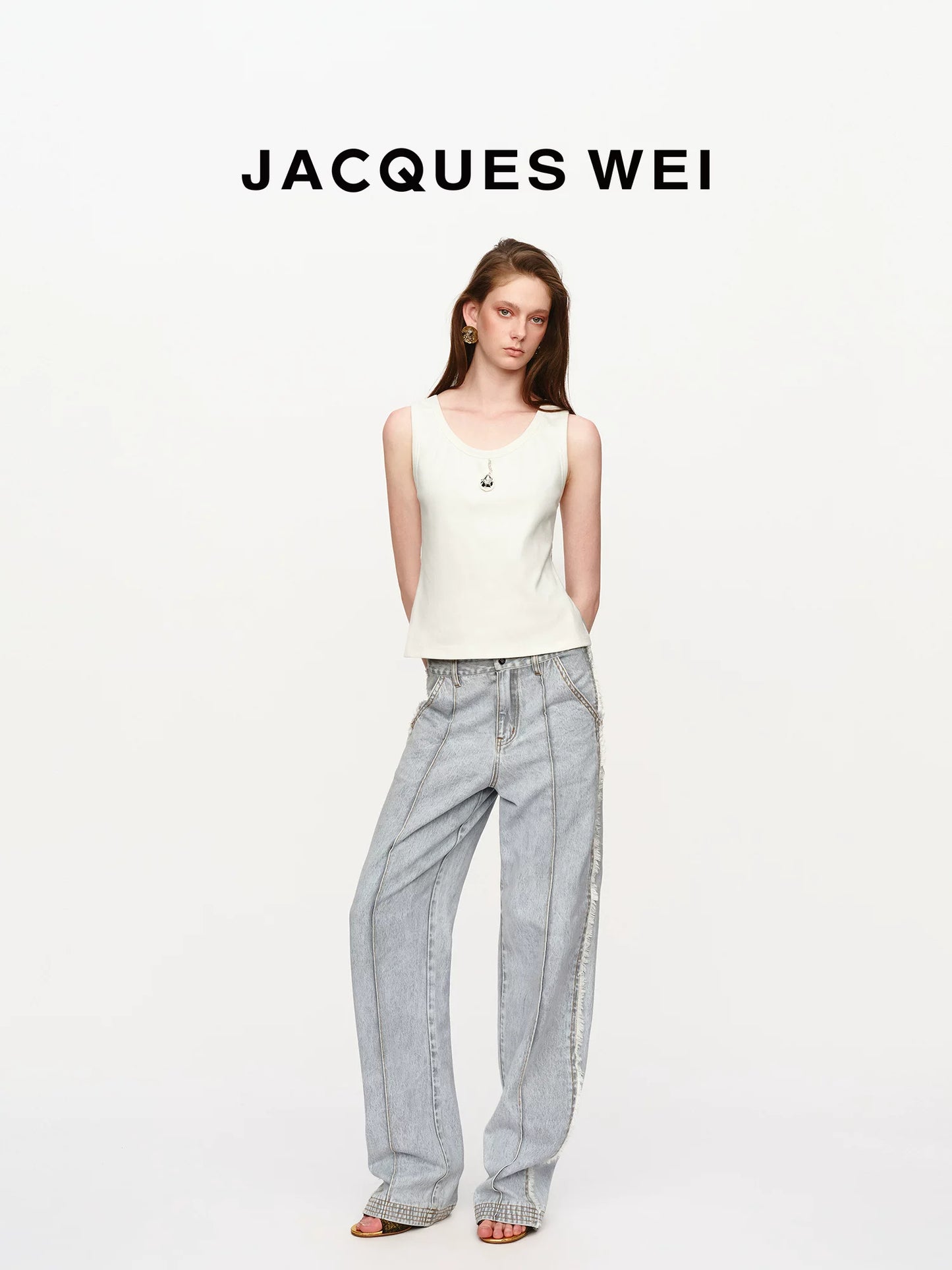 Light Gray Frayed Straight-Leg Jeans