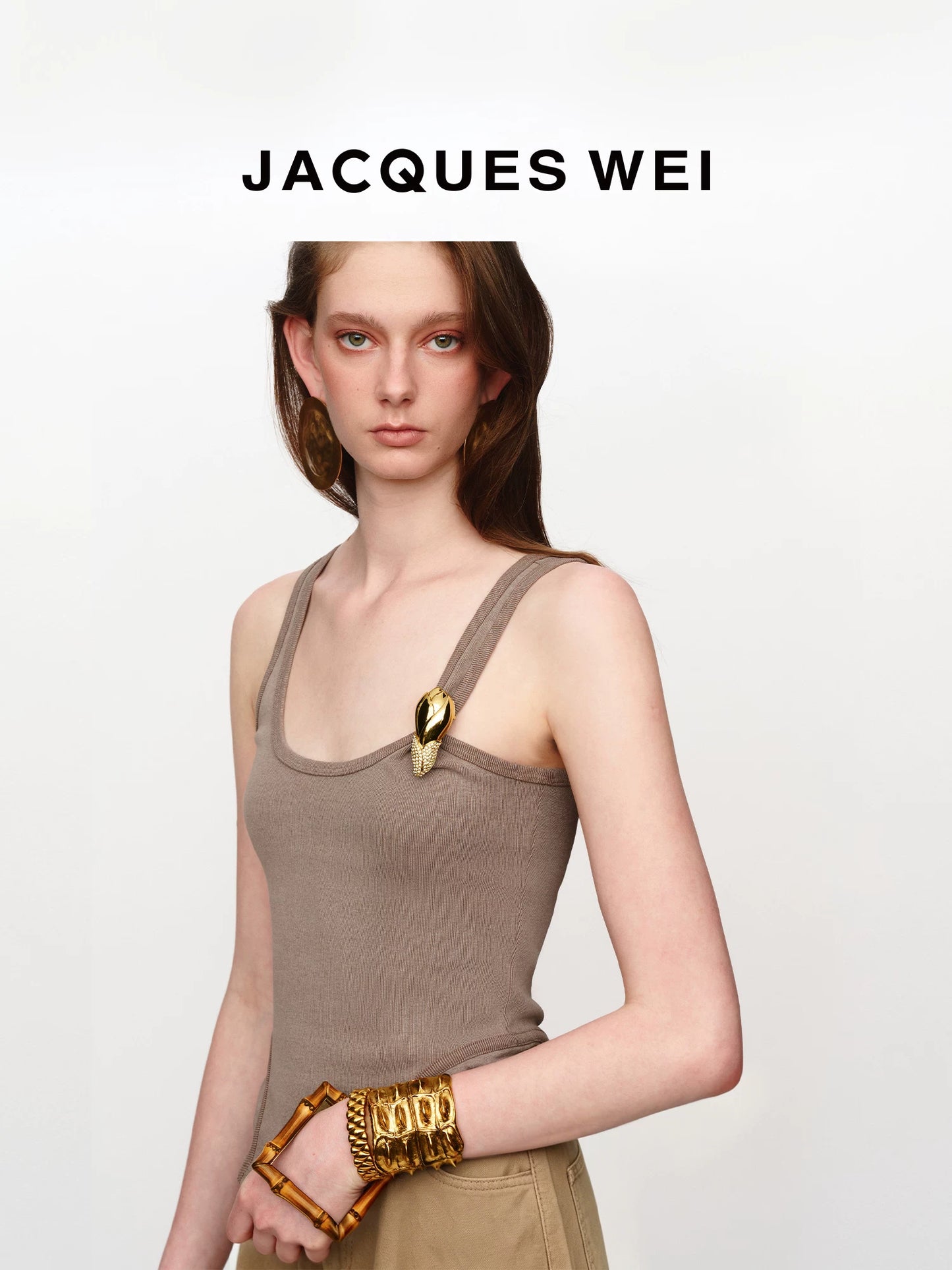 Sand Metal Flower Detail Backless Top