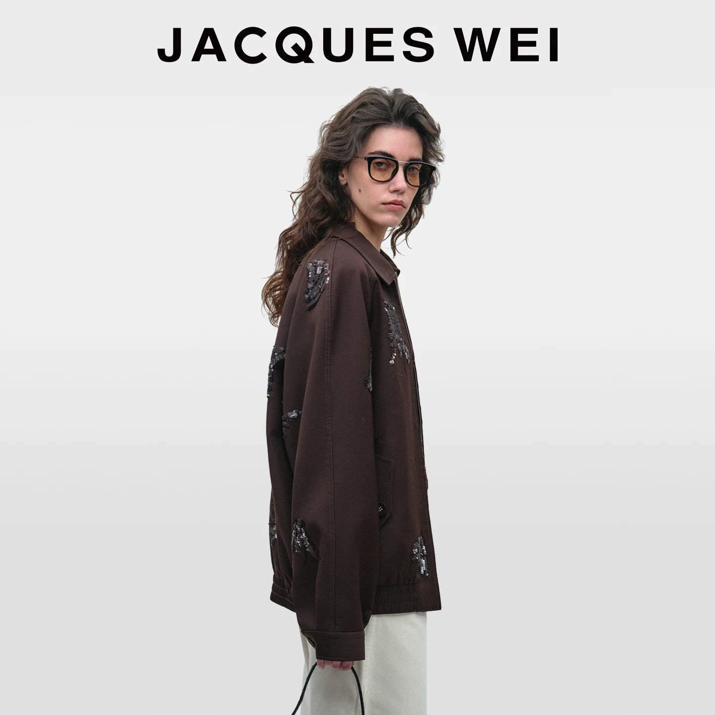 Dark Brown Floral-Embroidered Jacket