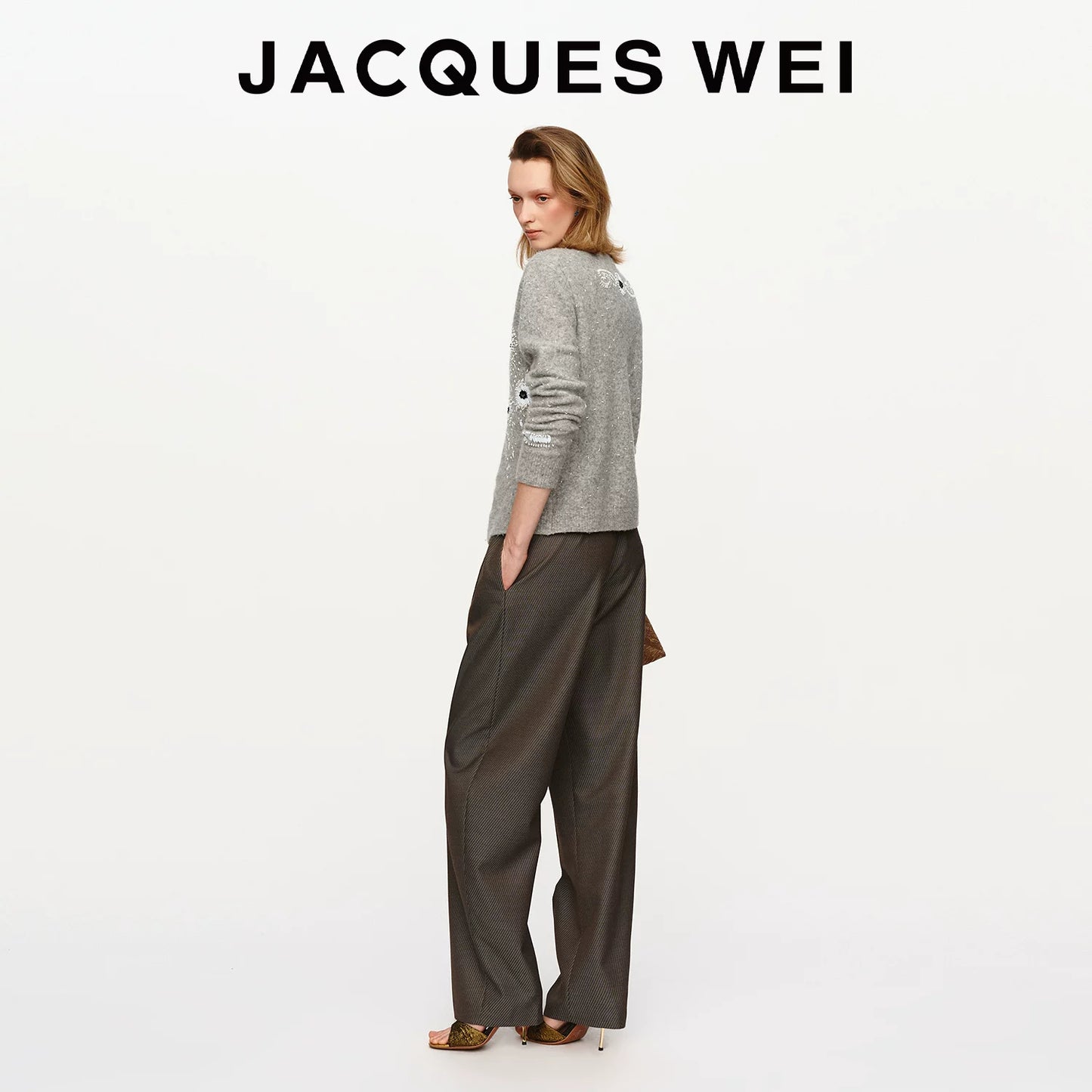 Pewter Grey Wool Blend Pinstripe Trousers