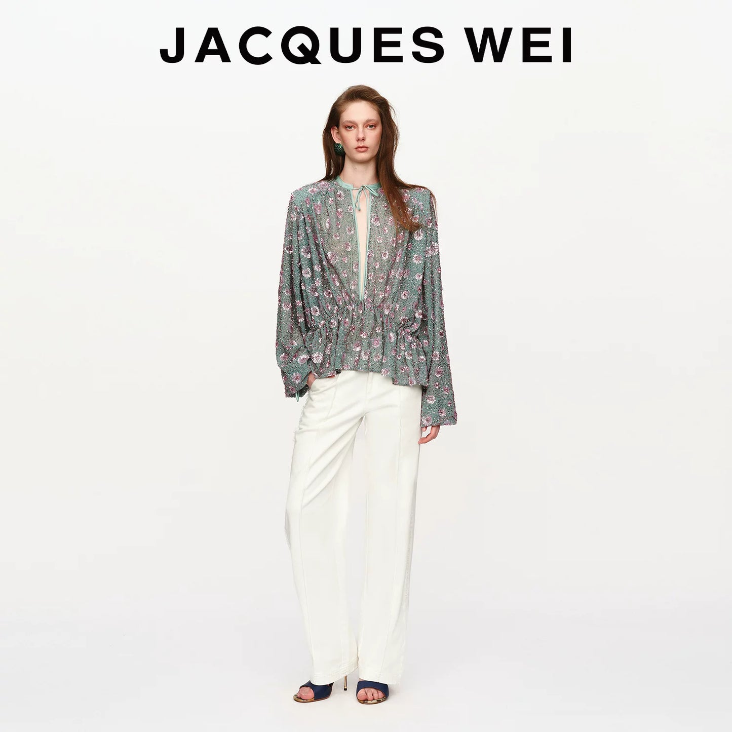 White Frayed-Hem Straight-Leg Trousers