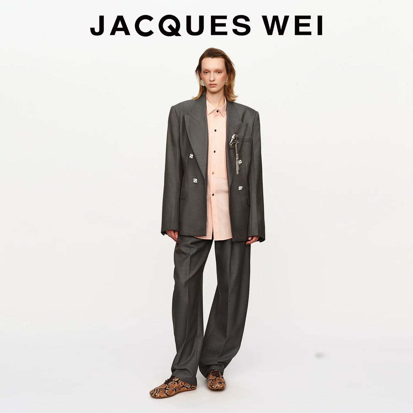Pewter Grey Wool Blend Pinstripe Blazer