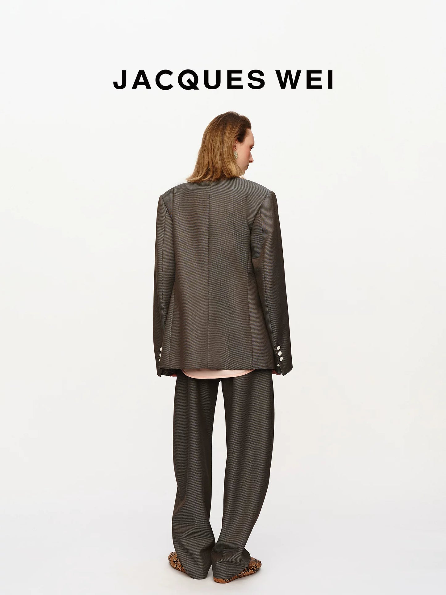 Pewter Grey Wool Blend Pinstripe Blazer