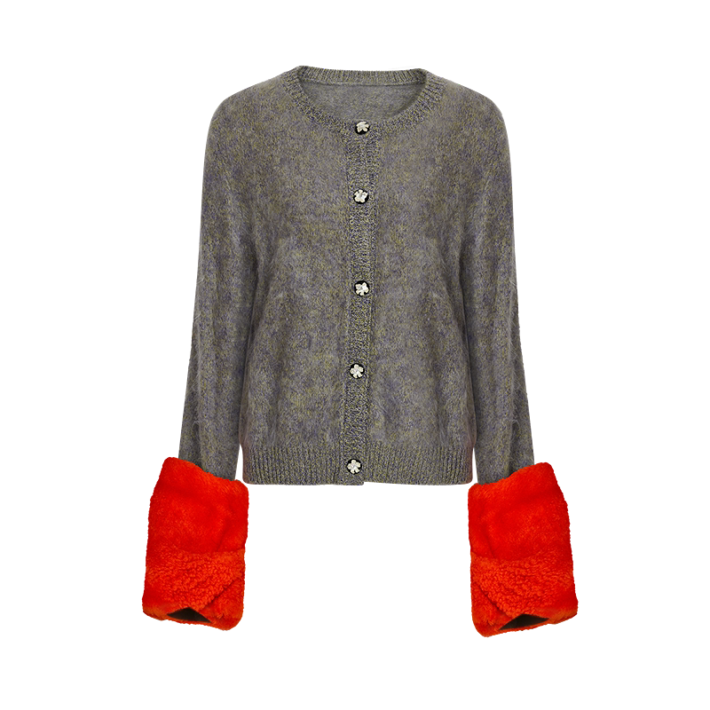 Merino Wool Knit Cardigan with Detachable Leather Sleeves
