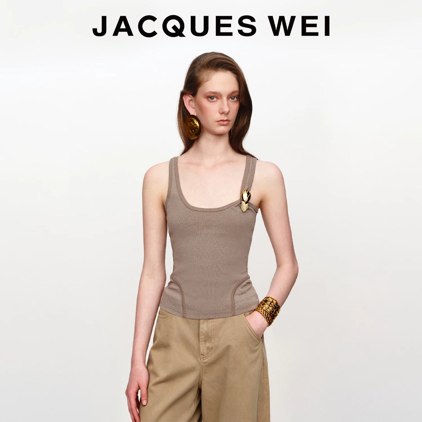 Sand Metal Flower Detail Backless Top