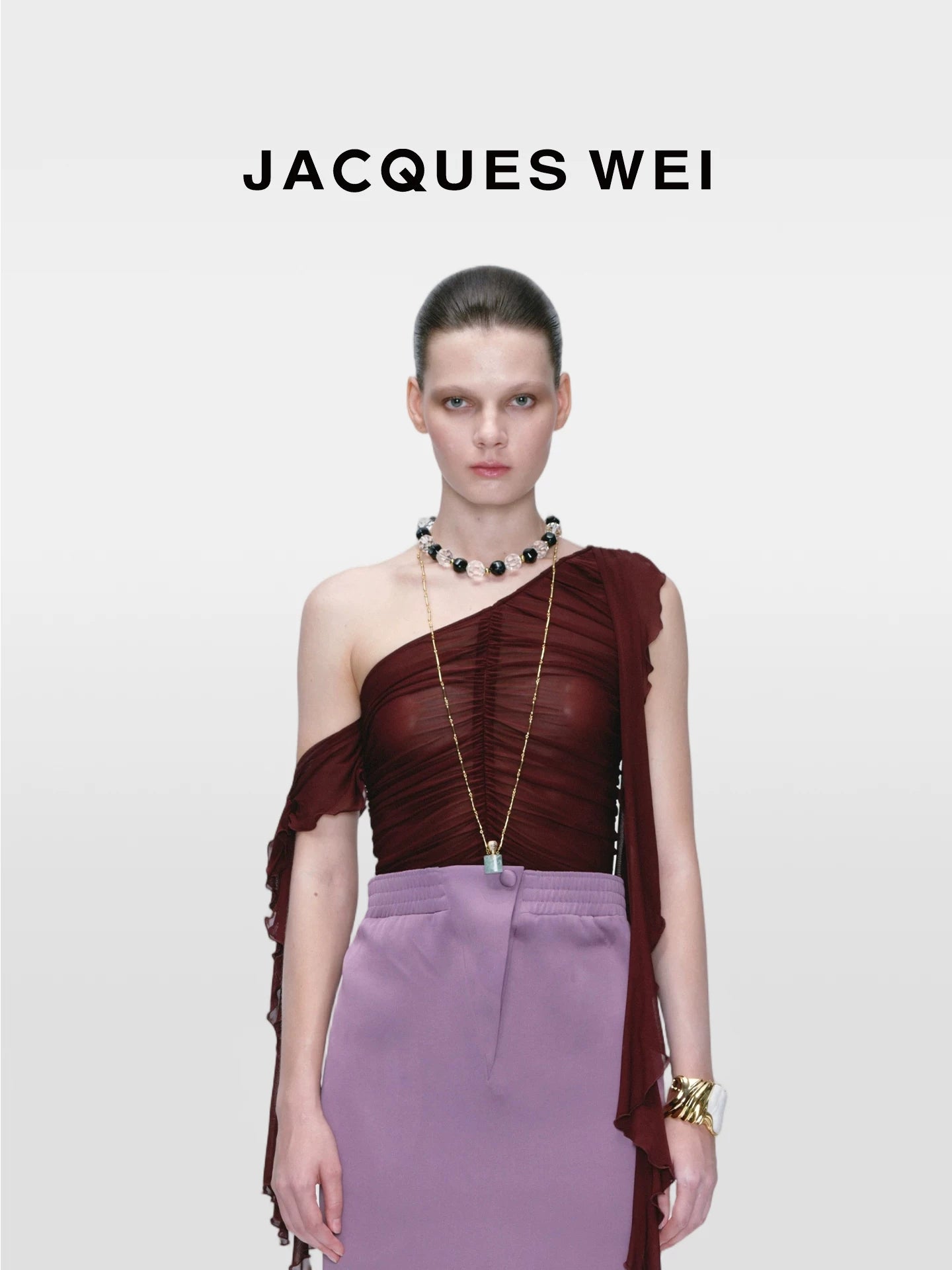 Dark Brown Draped Mesh Top