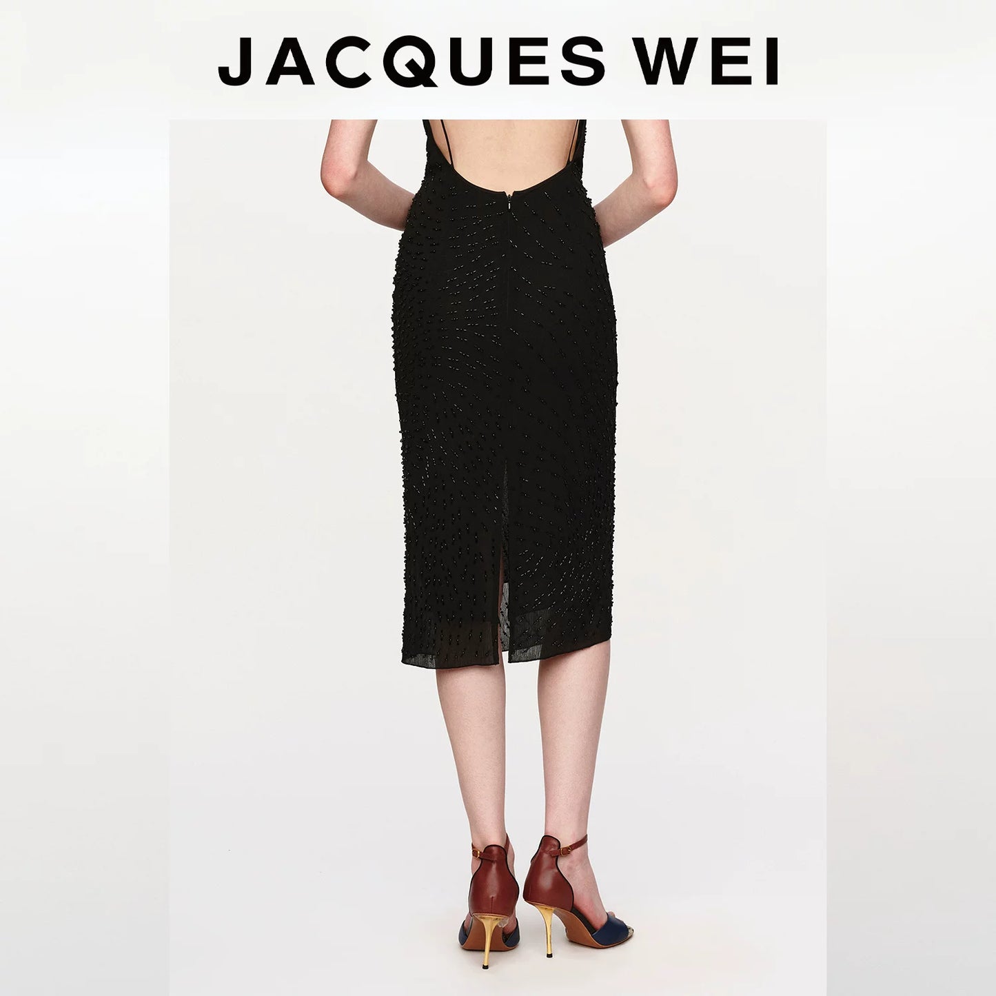 Black Beaded Draped Halter Dress