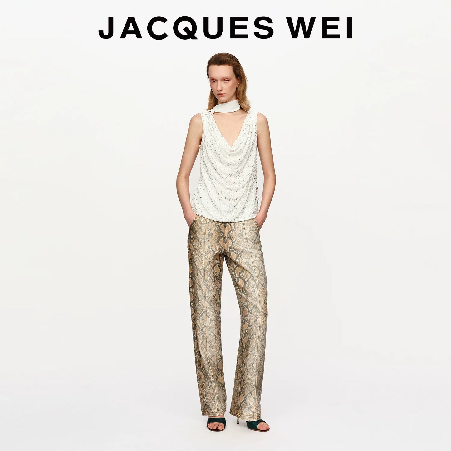 Vintage Snake Print Straight-Leg Trousers