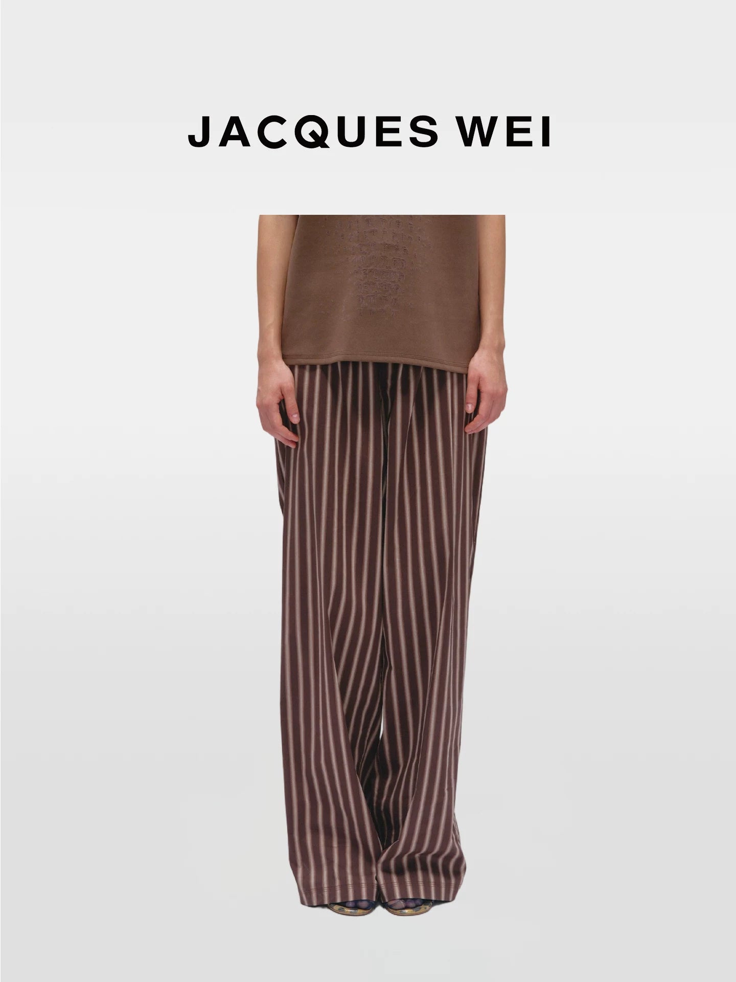 Brown Striped Belted Wide-Leg Trousers