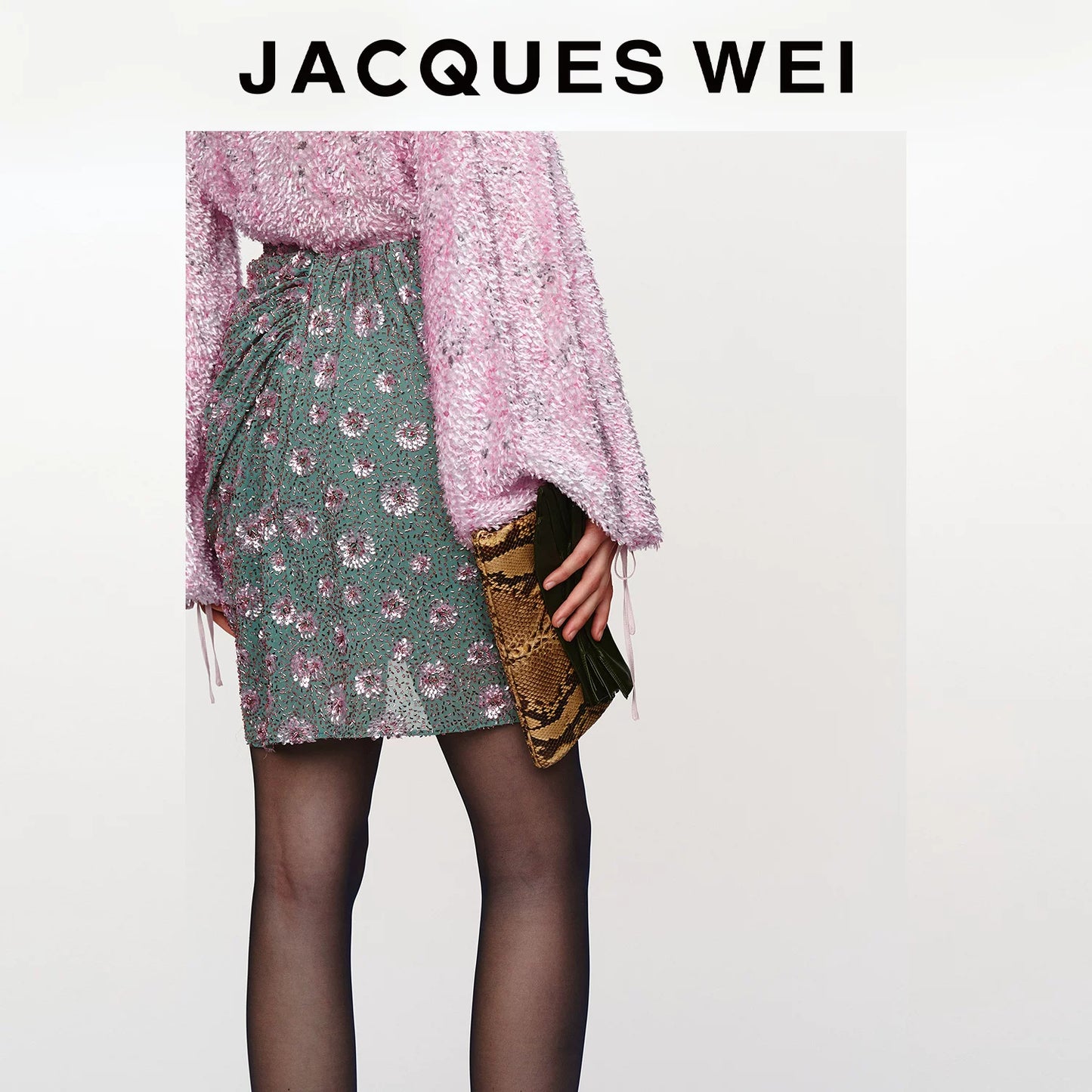 Aqua Green Sequin-Embroidered Pleated Skirt
